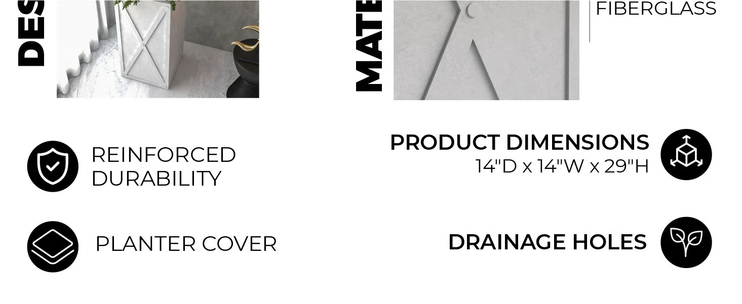 Papyrus Series Rectangle Fiber Stone Planter in White 14.2 x 14.2, 29 High