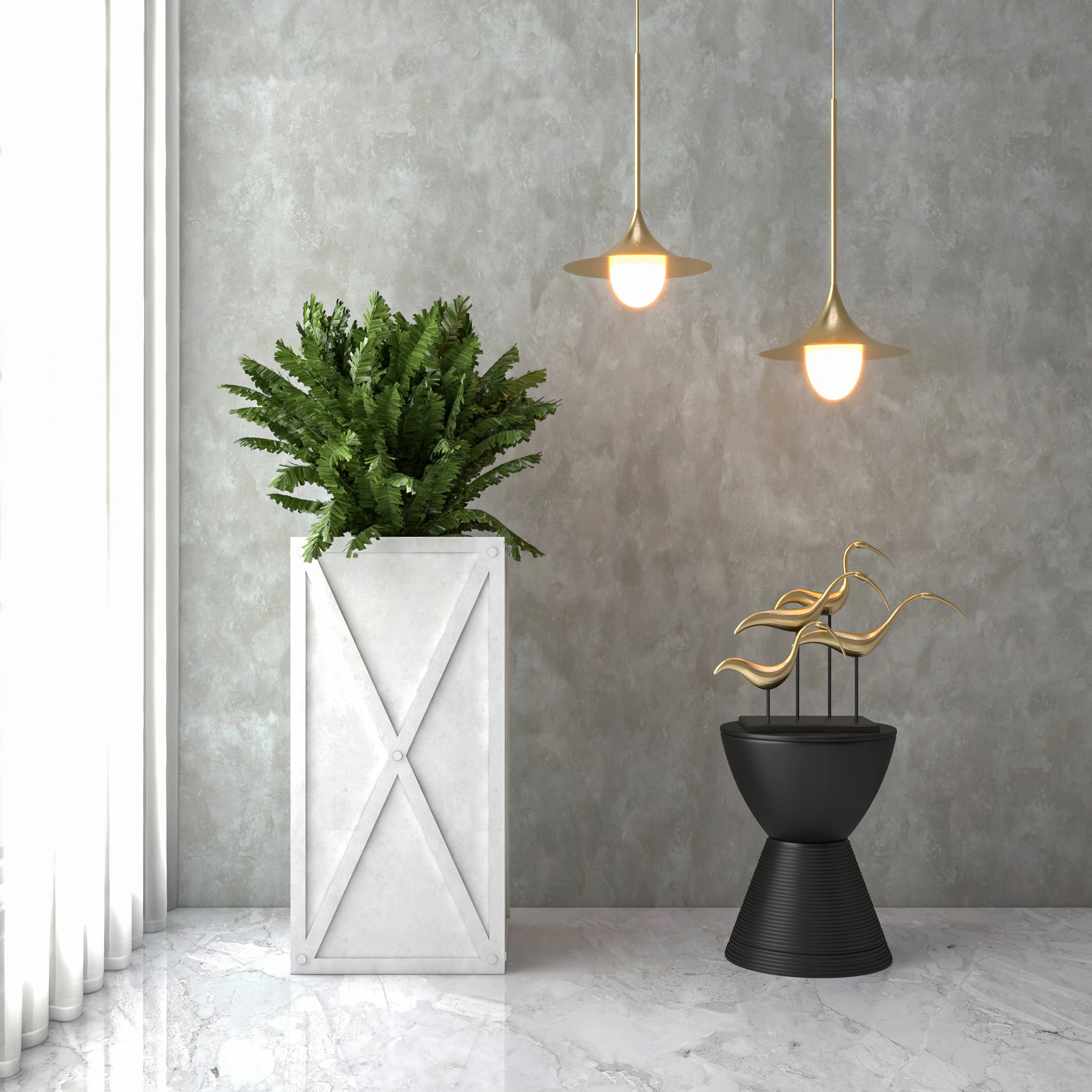 Papyrus Series Rectangle Fiber Stone Planter in White 14.2 x 14.2, 29 High