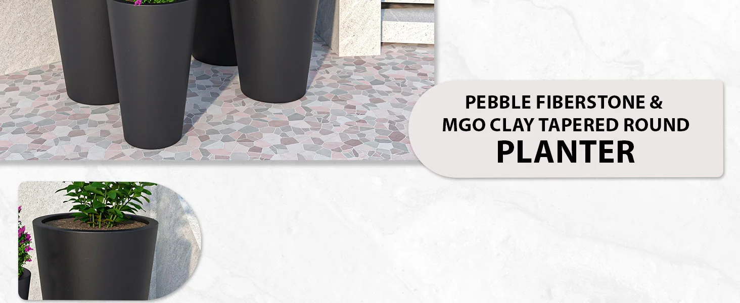 Pebble Series Poly Stone Planter 23.6." Dia 31.5" High in Black