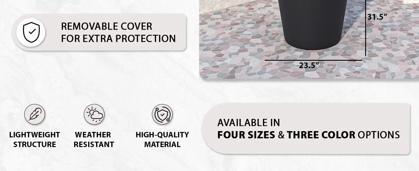 Pebble Series Poly Stone Planter 23.6." Dia 31.5" High in Black