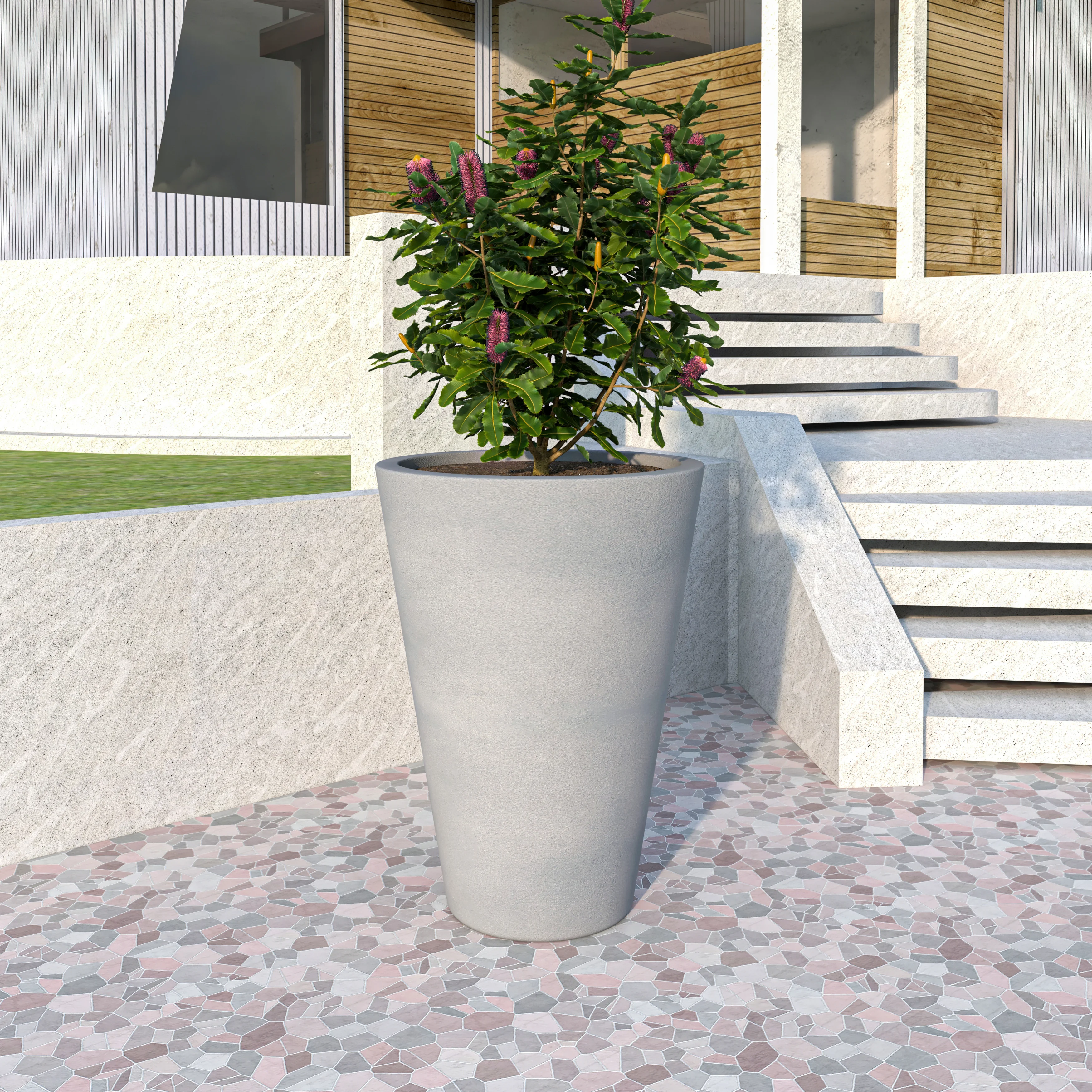 Pebble Series Poly Stone Planter 23.6." Dia 31.5" High in Grey
