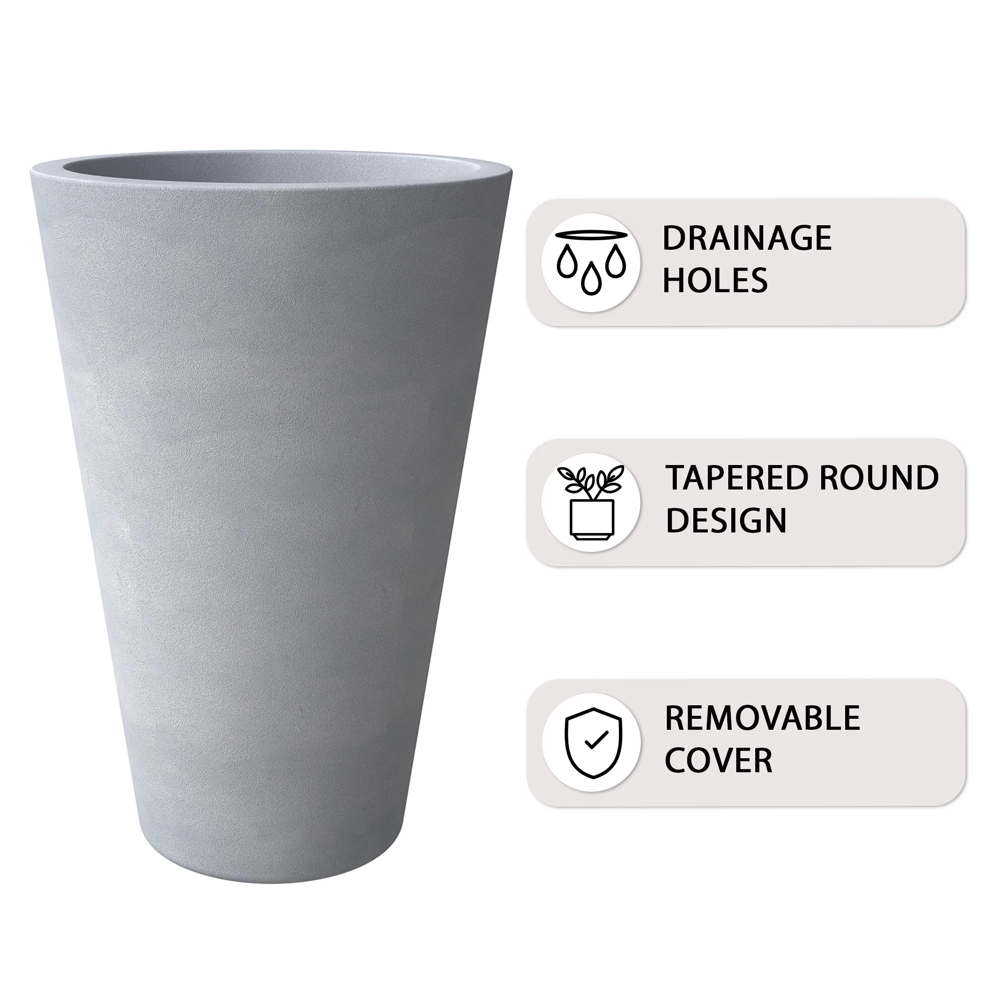 Pebble Series Poly Stone Planter 23.6." Dia 31.5" High in Grey