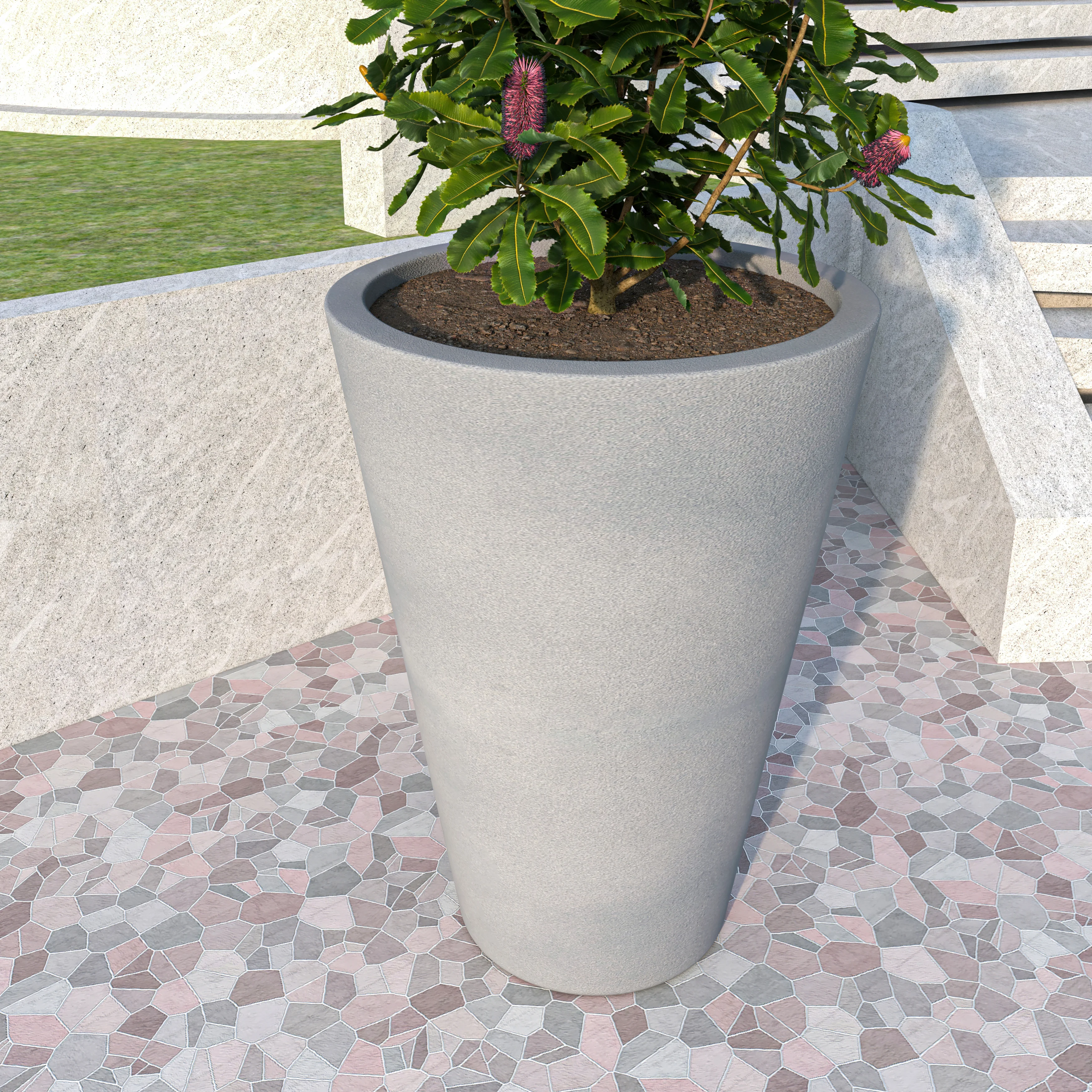 Pebble Series Poly Stone Planter 23.6." Dia 31.5" High in Grey
