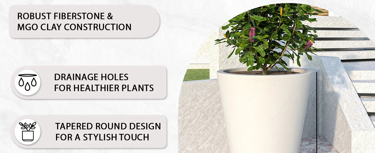 Pebble Series Poly Stone Planter 23.6." Dia 31.5" High in White