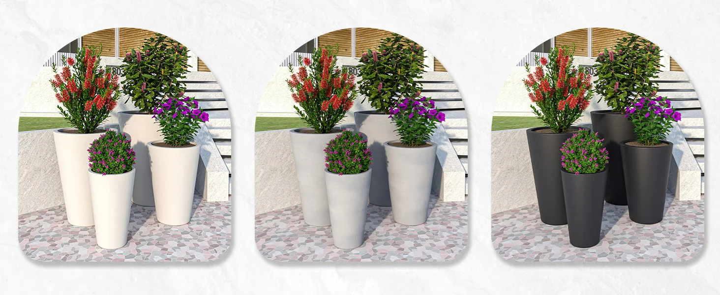 Pebble Series Poly Stone Planter 23.6." Dia 31.5" High in White