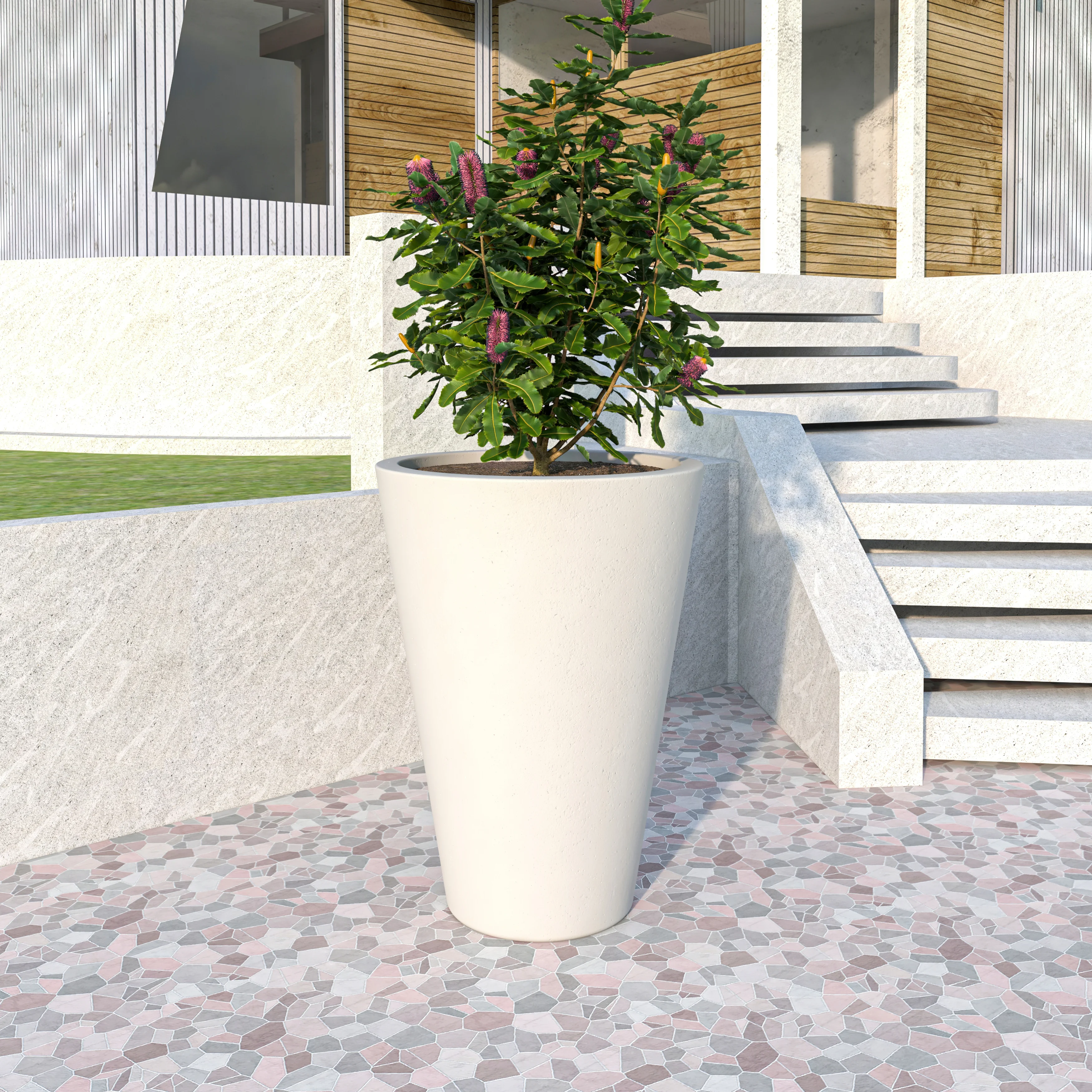 Pebble Series Poly Stone Planter 23.6." Dia 31.5" High in White