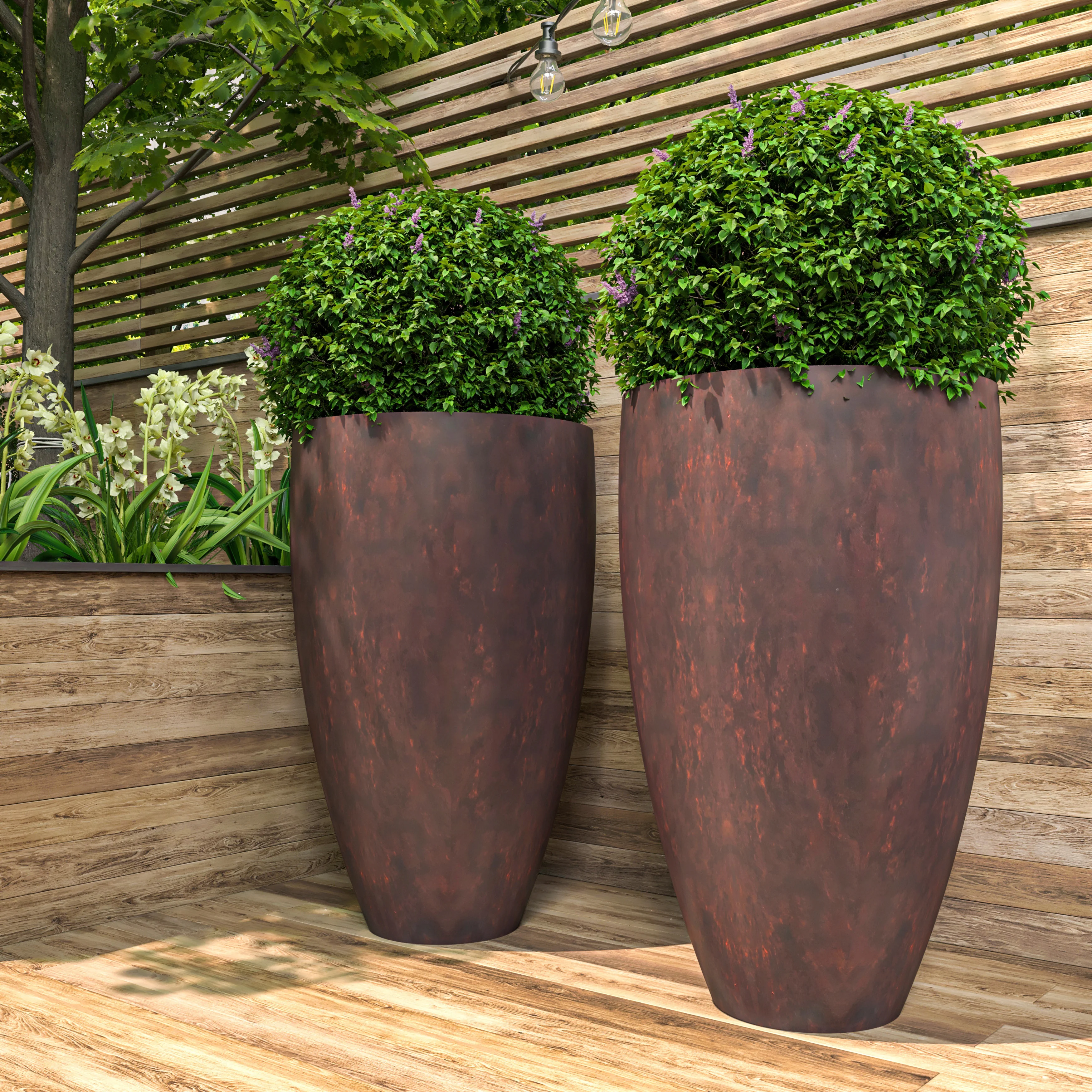 Petal Series Vase Shape Poly Stone Planter in Brown 30" Dia, 51" High