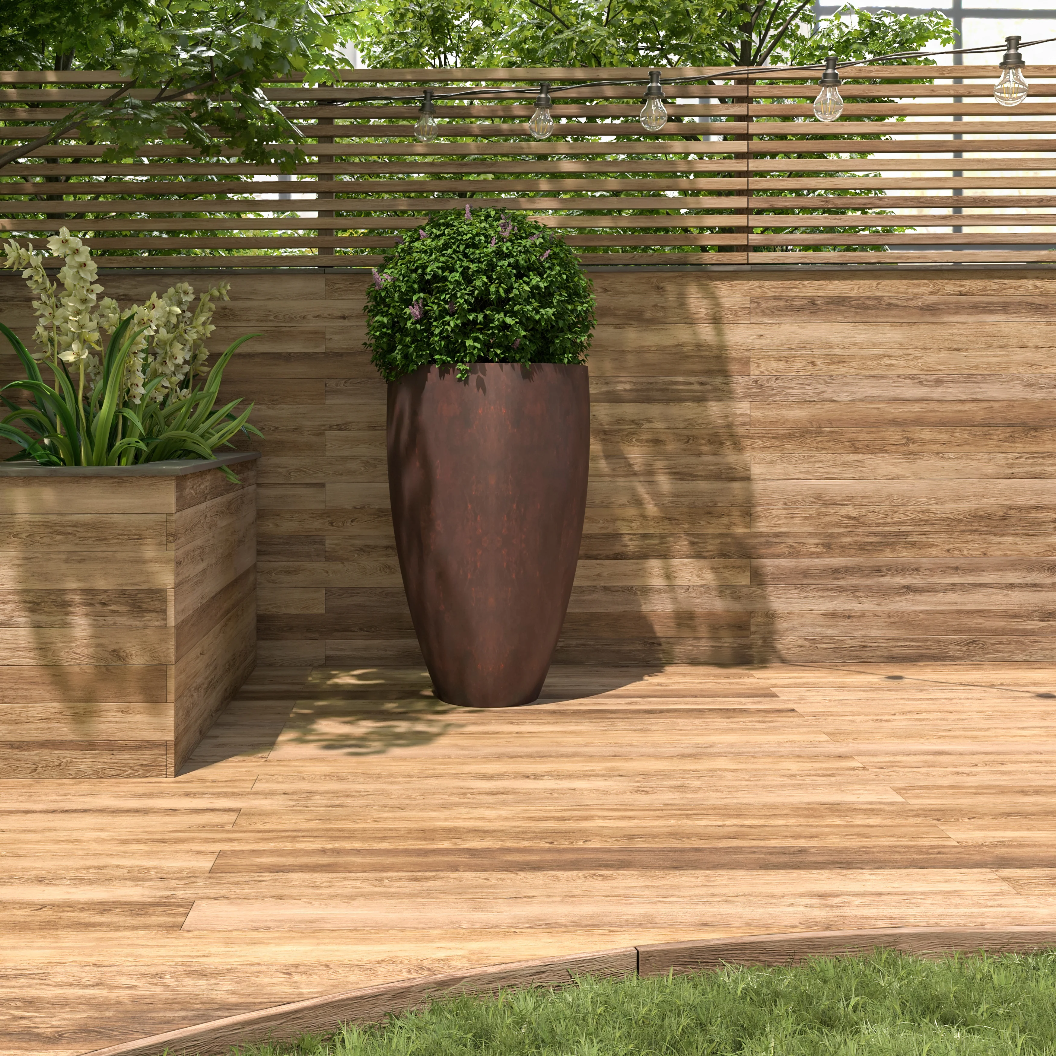 Petal Series Vase Shape Poly Stone Planter in Brown 30" Dia, 51" High