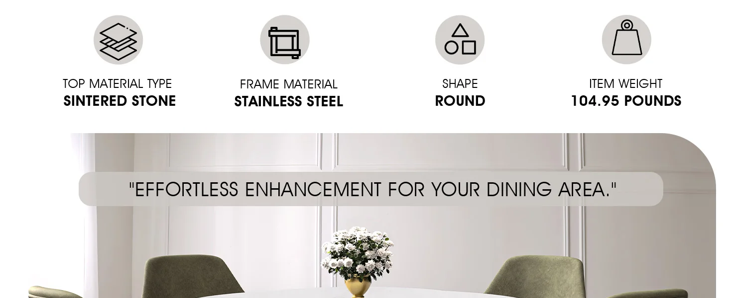 Prynn Series Round Dining Table Black Base with 60 Round White Grey Sintered Stone Top