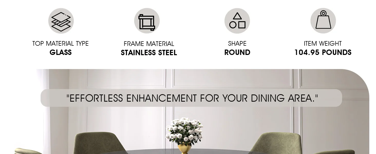 Prynn Series Round Dining Table Black Base with 60 Round Clear Glass Top