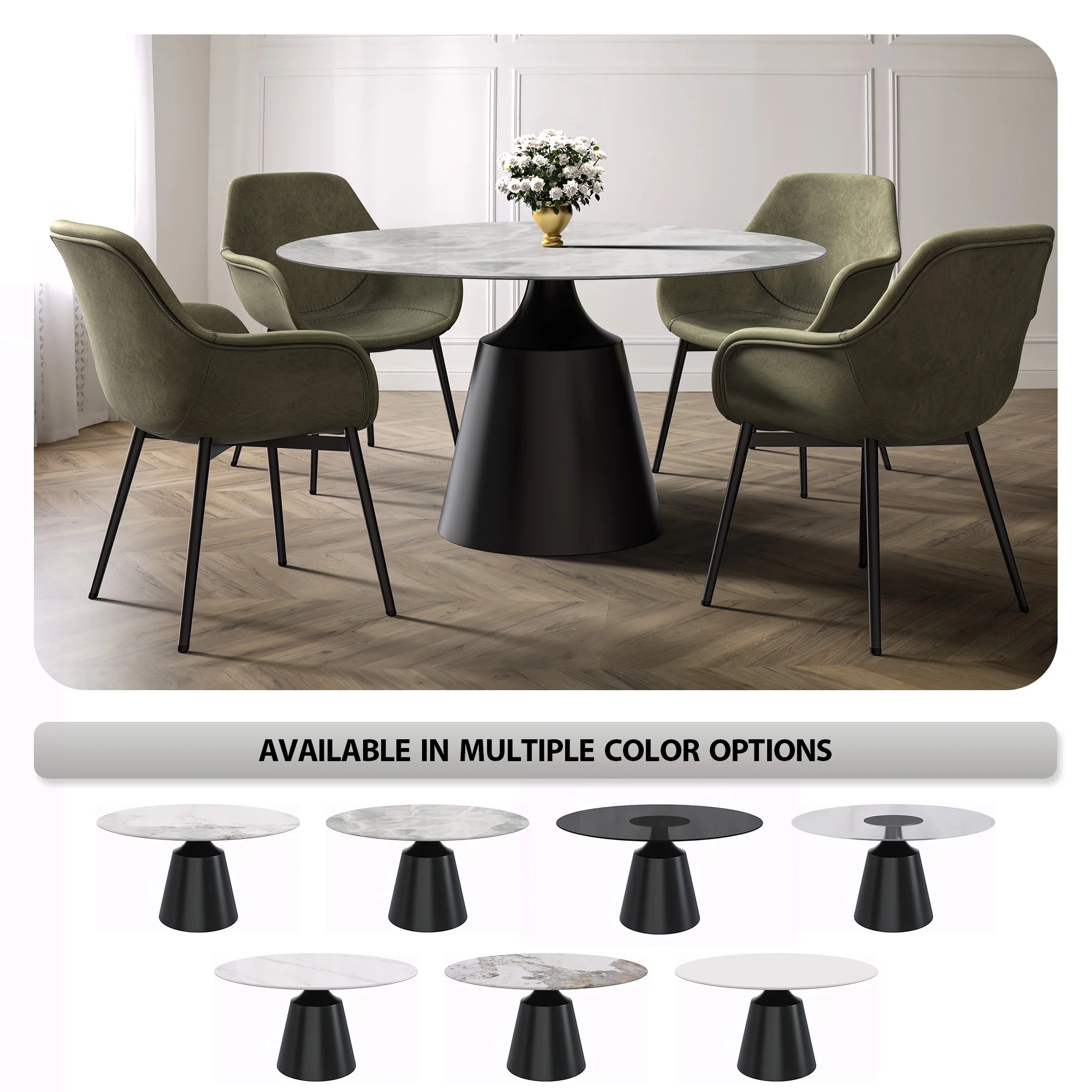 Prynn Series Round Dining Table Black Base with 60 Round Light Grey Sintered Stone Top
