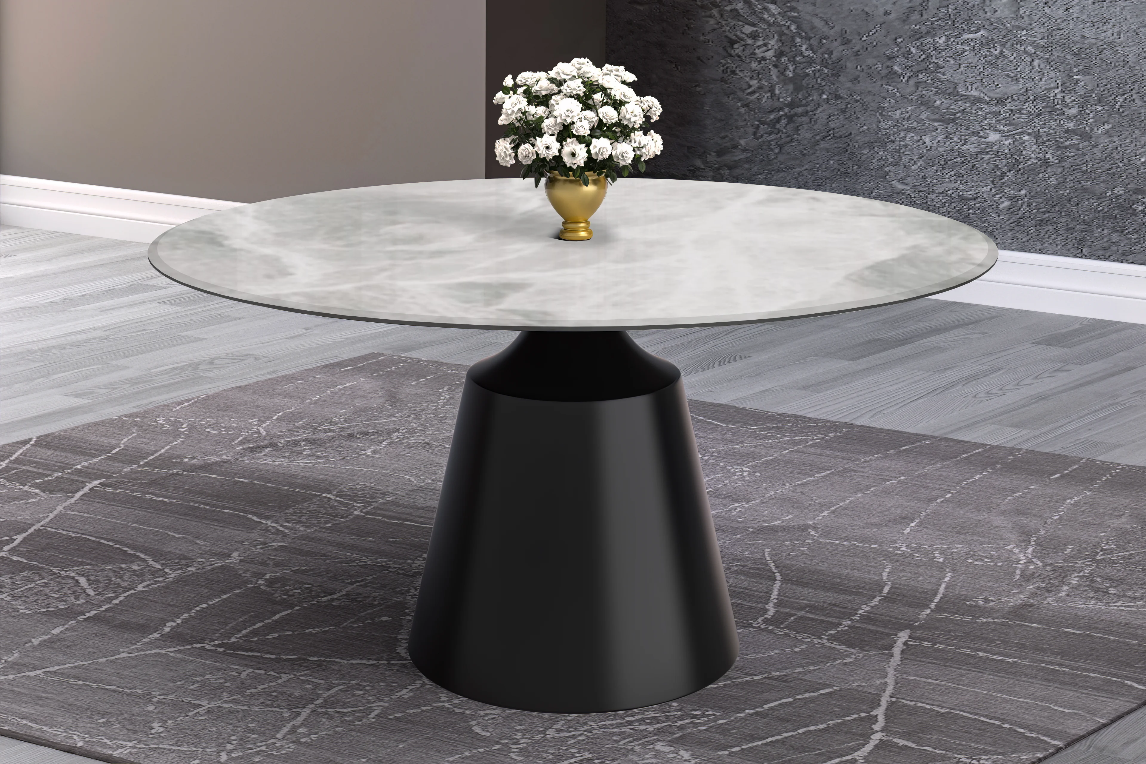 Prynn Series Round Dining Table Black Base with 60 Round Light Grey Sintered Stone Top