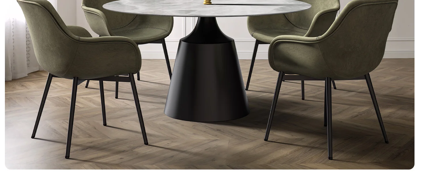 Prynn Series Round Dining Table Black Base with 60 Round Light Grey Sintered Stone Top