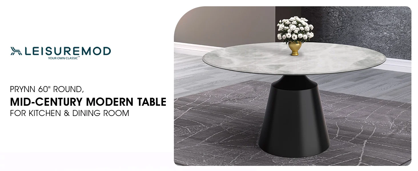 Prynn Series Round Dining Table Black Base with 60 Round Light Grey Sintered Stone Top
