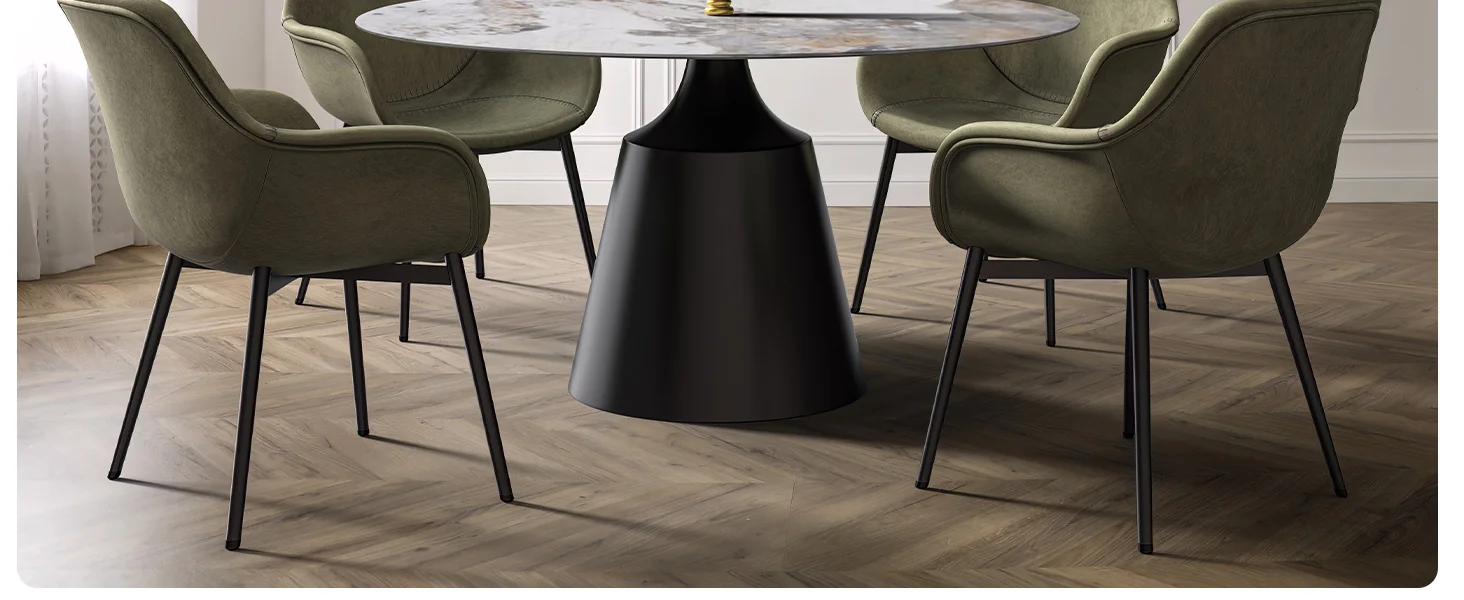 Prynn Series Round Dining Table Black Base with 60 Round Medium Grey Sintered Stone Top