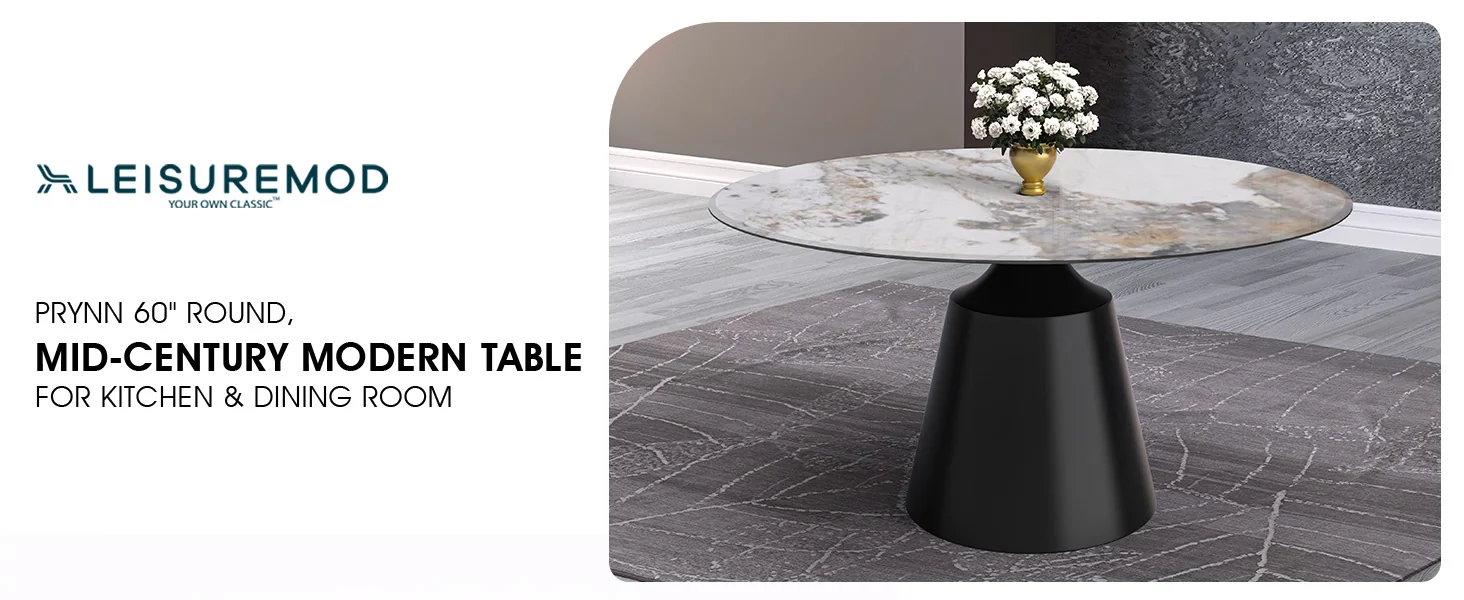 Prynn Series Round Dining Table Black Base with 60 Round Medium Grey Sintered Stone Top
