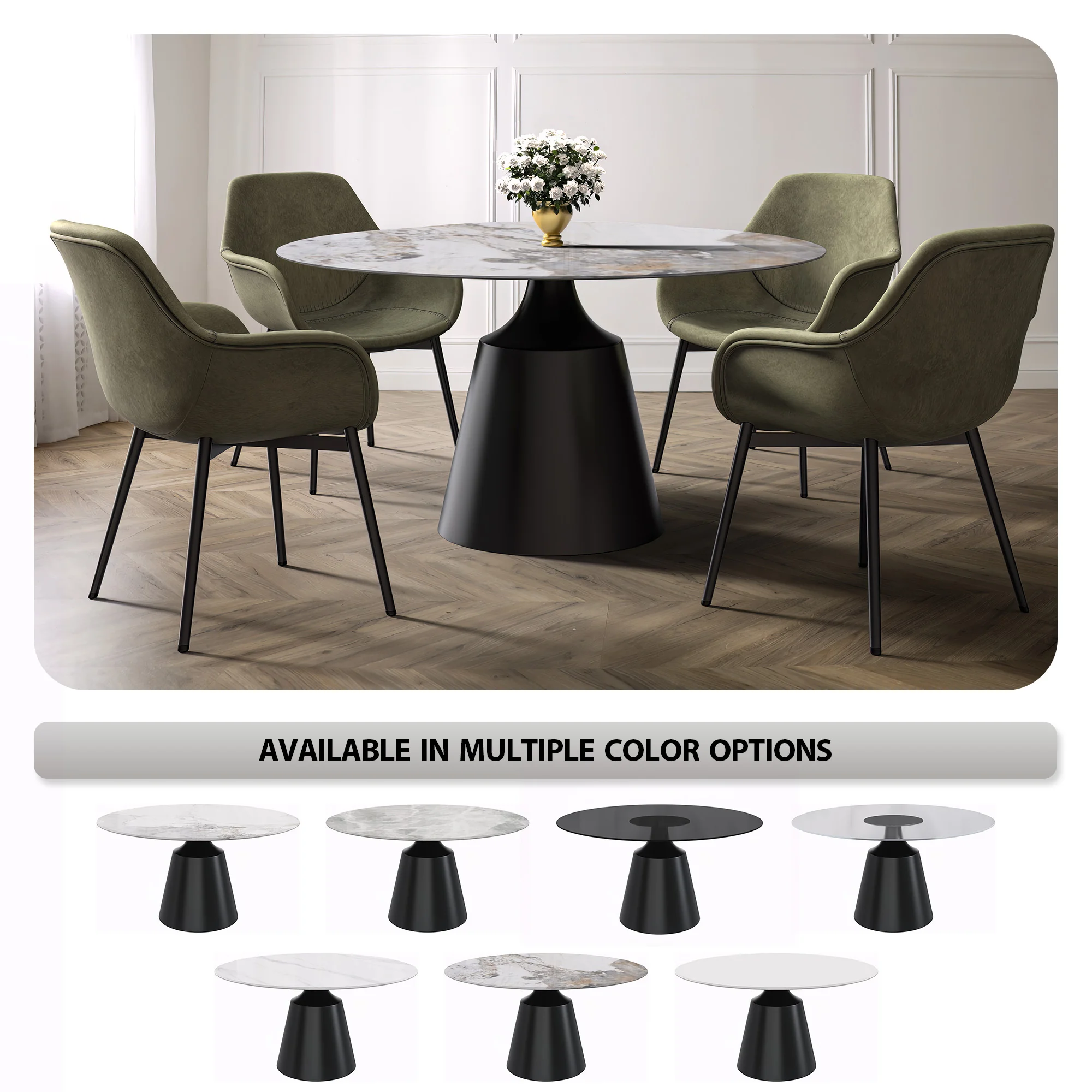 Prynn Series Round Dining Table Black Base with 60 Round Medium Grey Sintered Stone Top