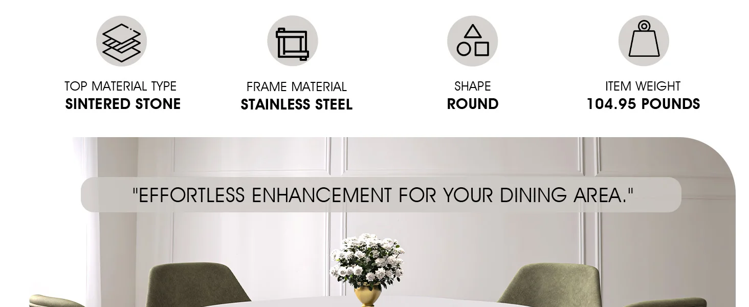 Prynn Series Round Dining Table Black Base with 60 Round Solid White Sintered Stone Top