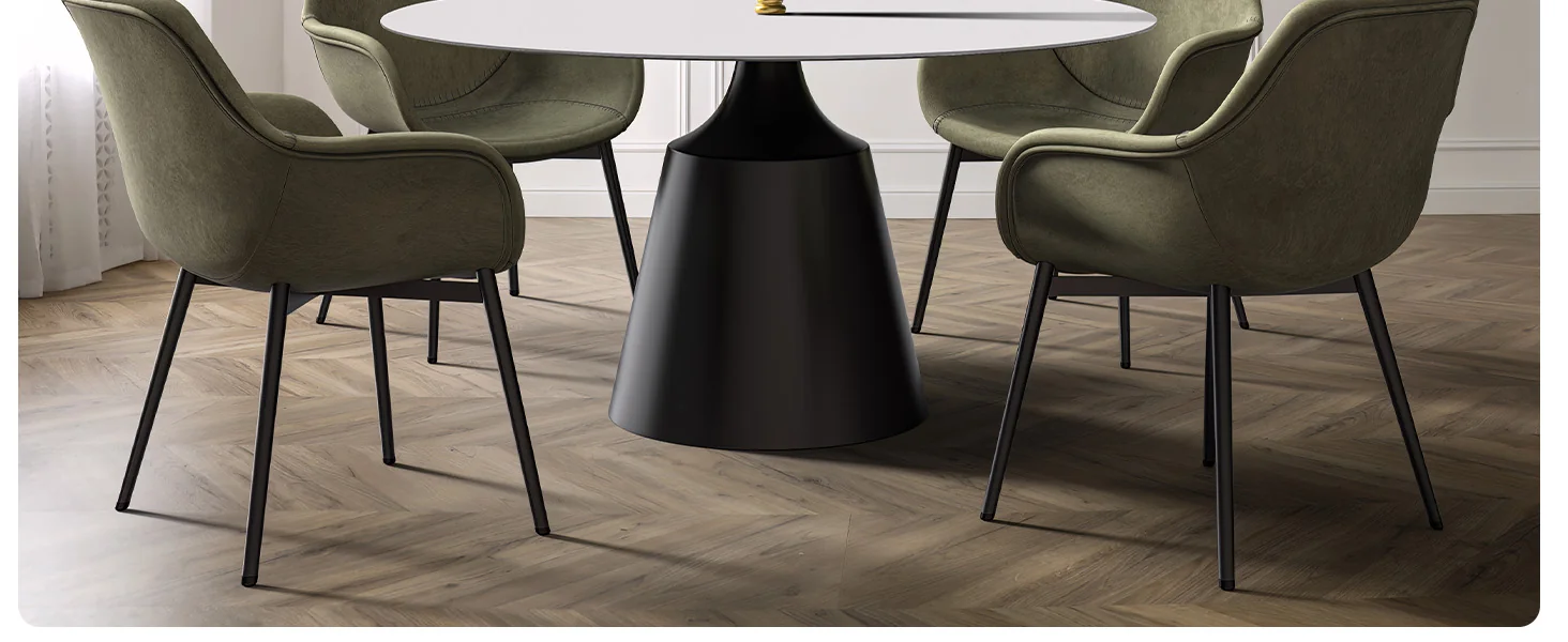 Prynn Series Round Dining Table Black Base with 60 Round Solid White Sintered Stone Top
