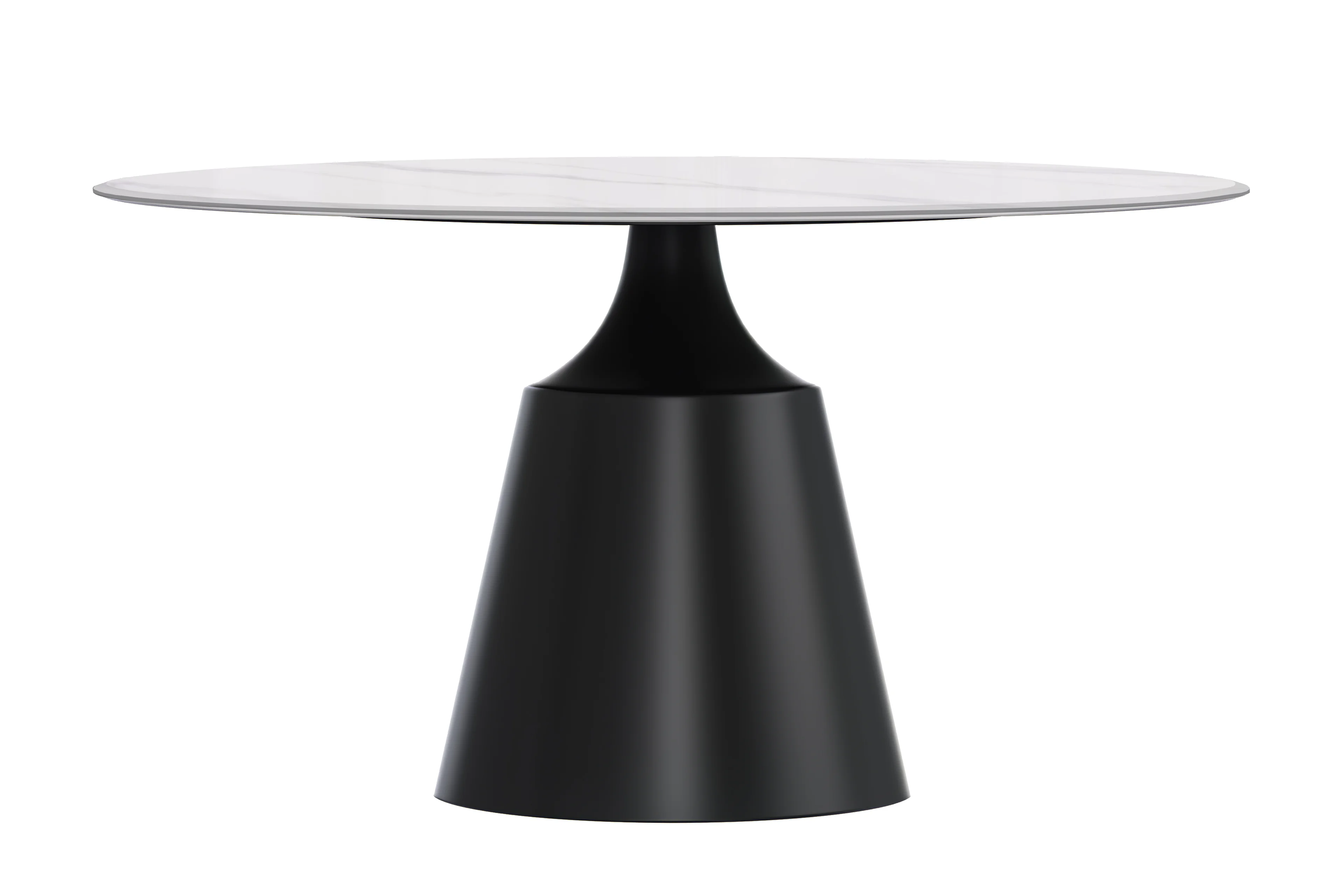 Prynn Series Round Dining Table Black Base with 60 Round Solid White Sintered Stone Top