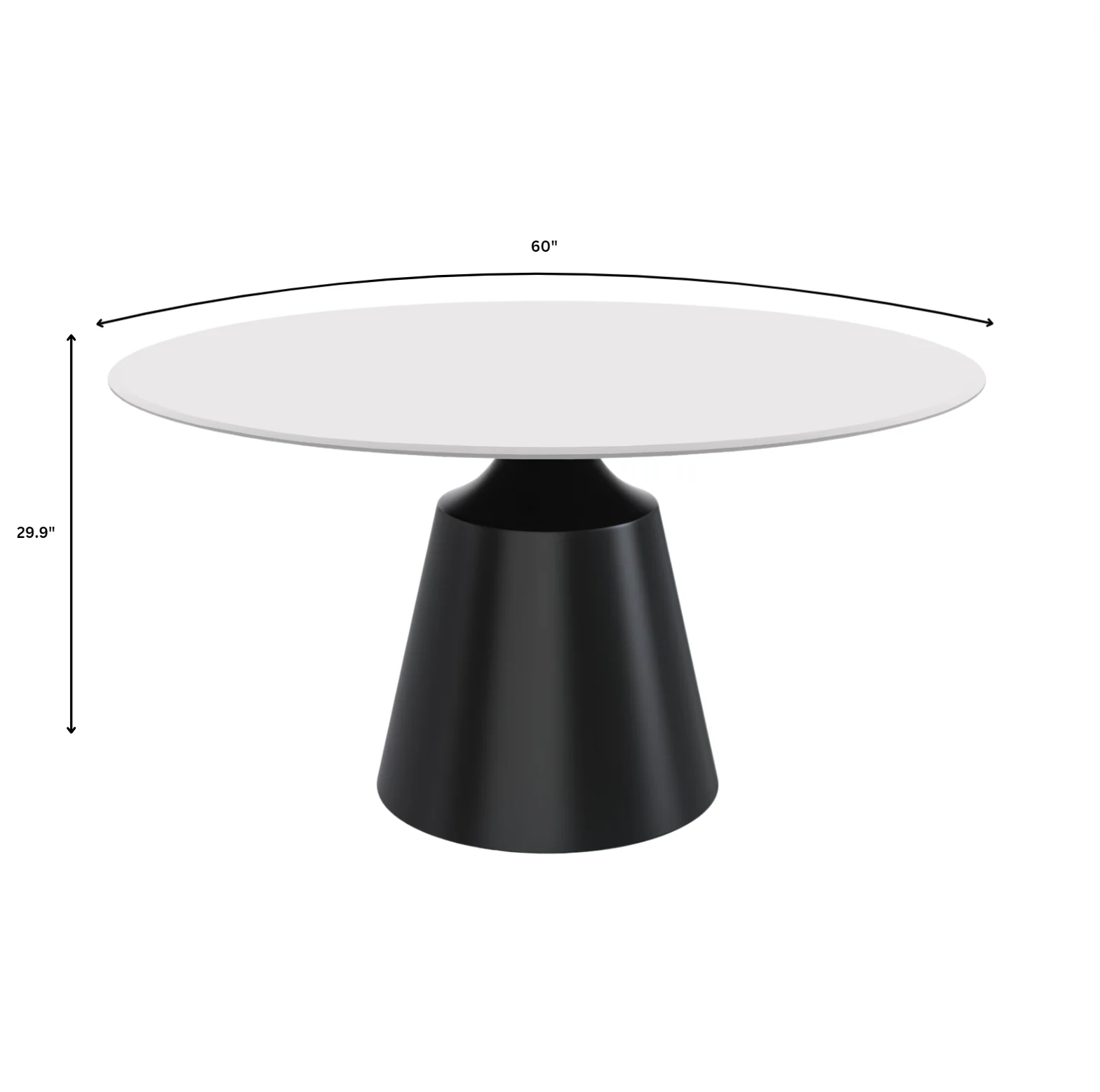 Prynn Series Round Dining Table Black Base with 60 Round Solid White Sintered Stone Top