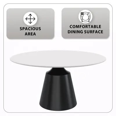 Prynn Series Round Dining Table Black Base with 60 Round Solid White Sintered Stone Top