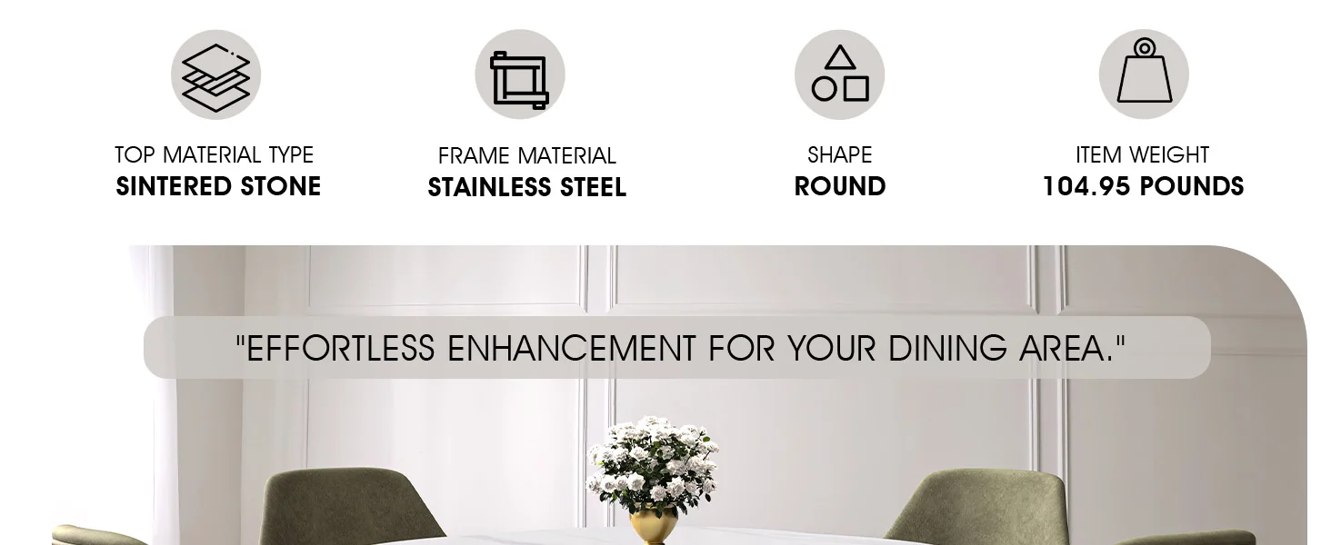 Prynn Series Round Dining Table Black Base with 60 Round White Sintered Stone Top