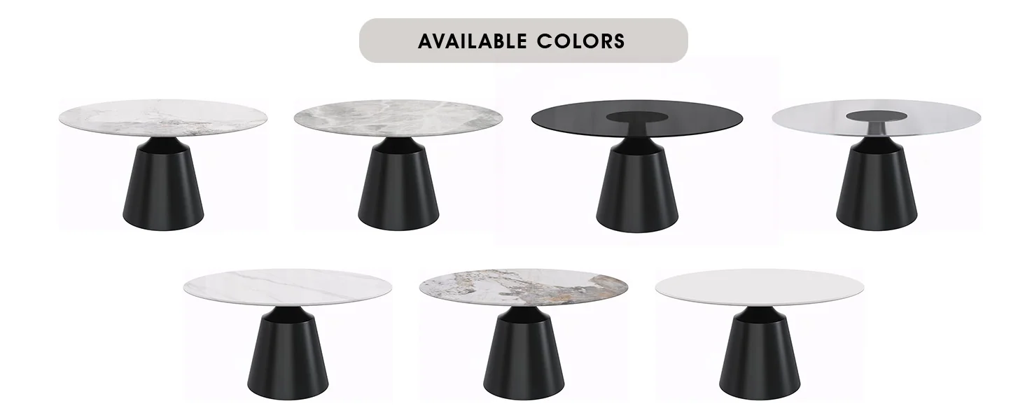 Prynn Series Round Dining Table Black Base with 60 Round White Sintered Stone Top