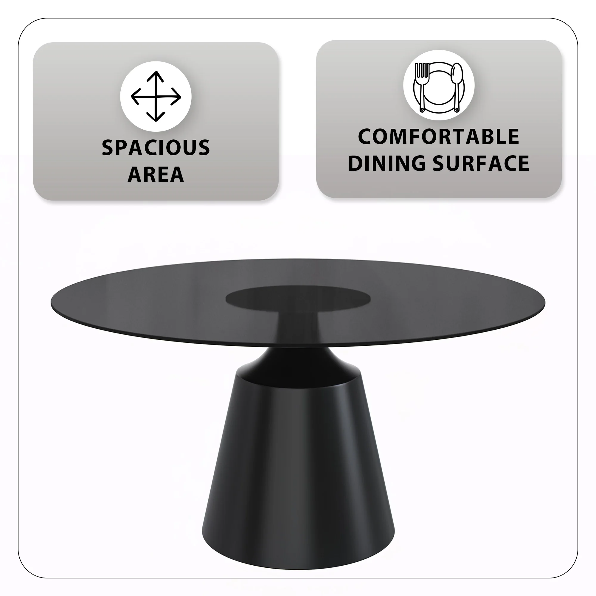 Prynn Series Round Dining Table Black Base with 71 Round Black Glass Top