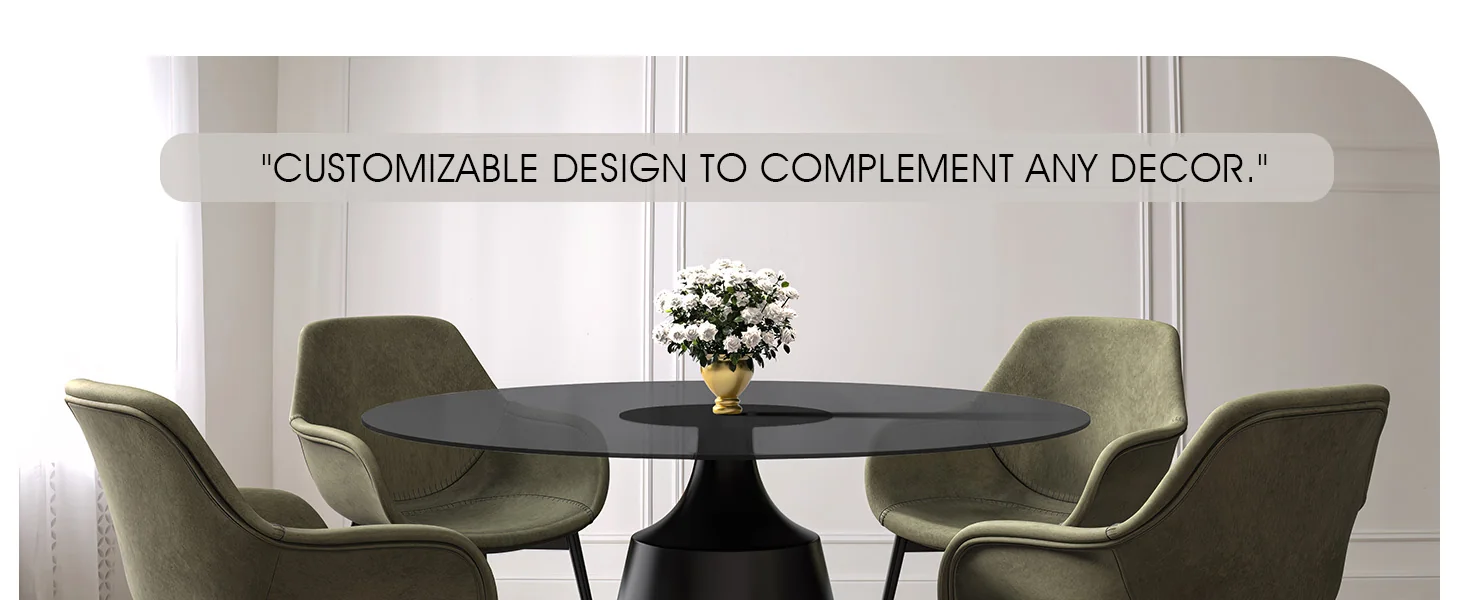 Prynn Series Round Dining Table Black Base with 71 Round Black Glass Top