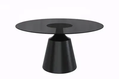 Prynn Series Round Dining Table Black Base with 71 Round Black Glass Top