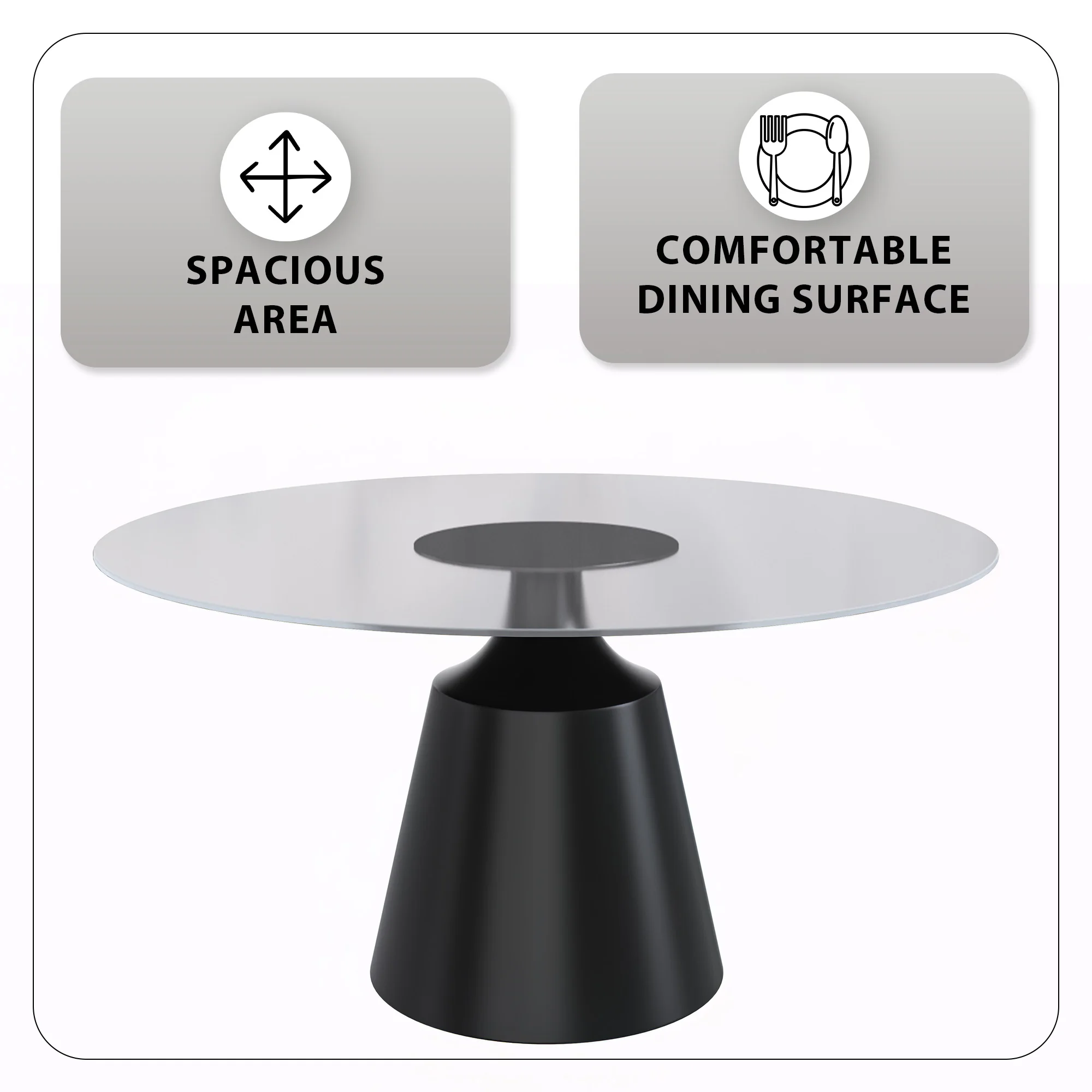Prynn Series Round Dining Table Black Base with 71 Round Clear Glass Top