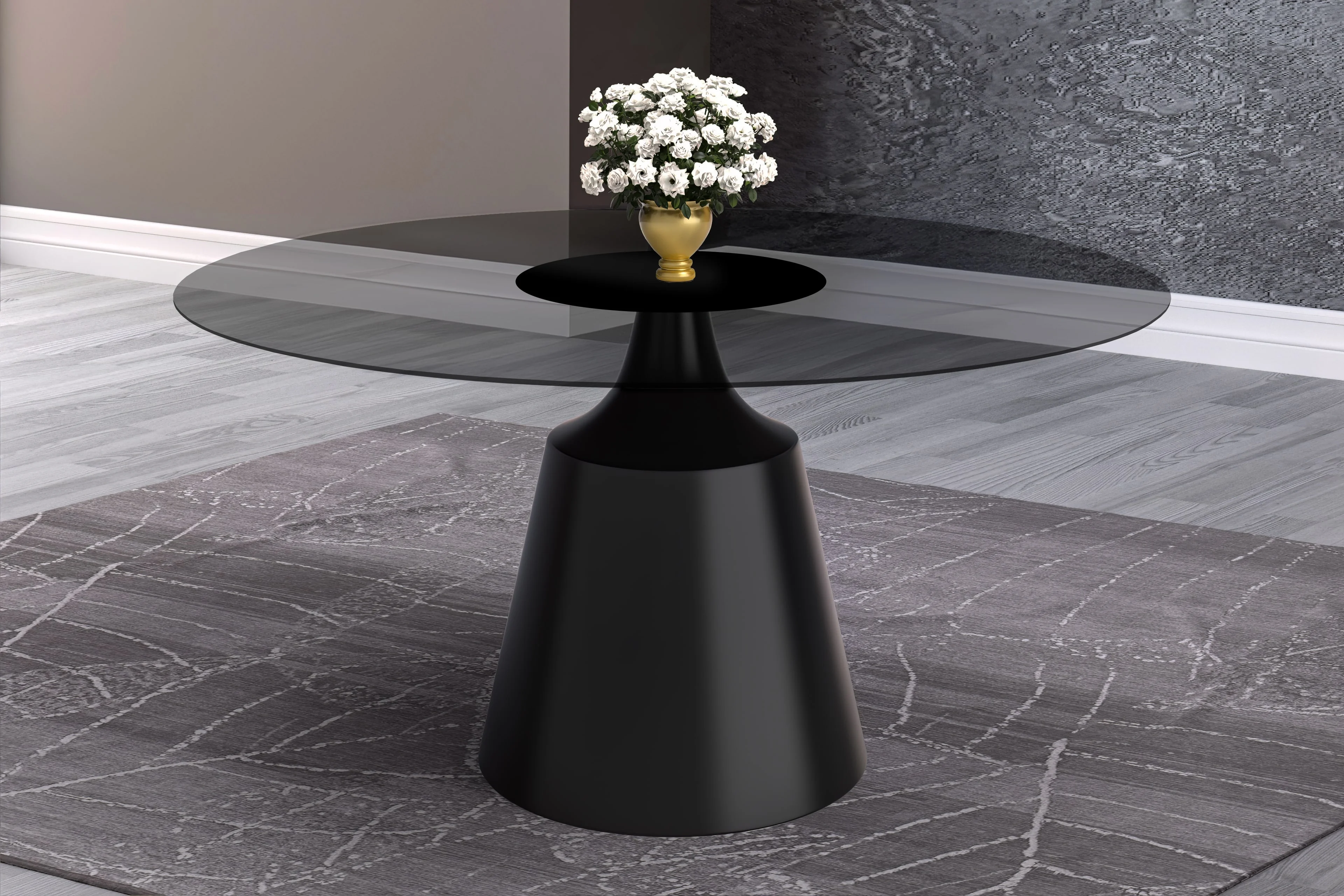 Prynn Series Round Dining Table Black Base with 71 Round Clear Glass Top