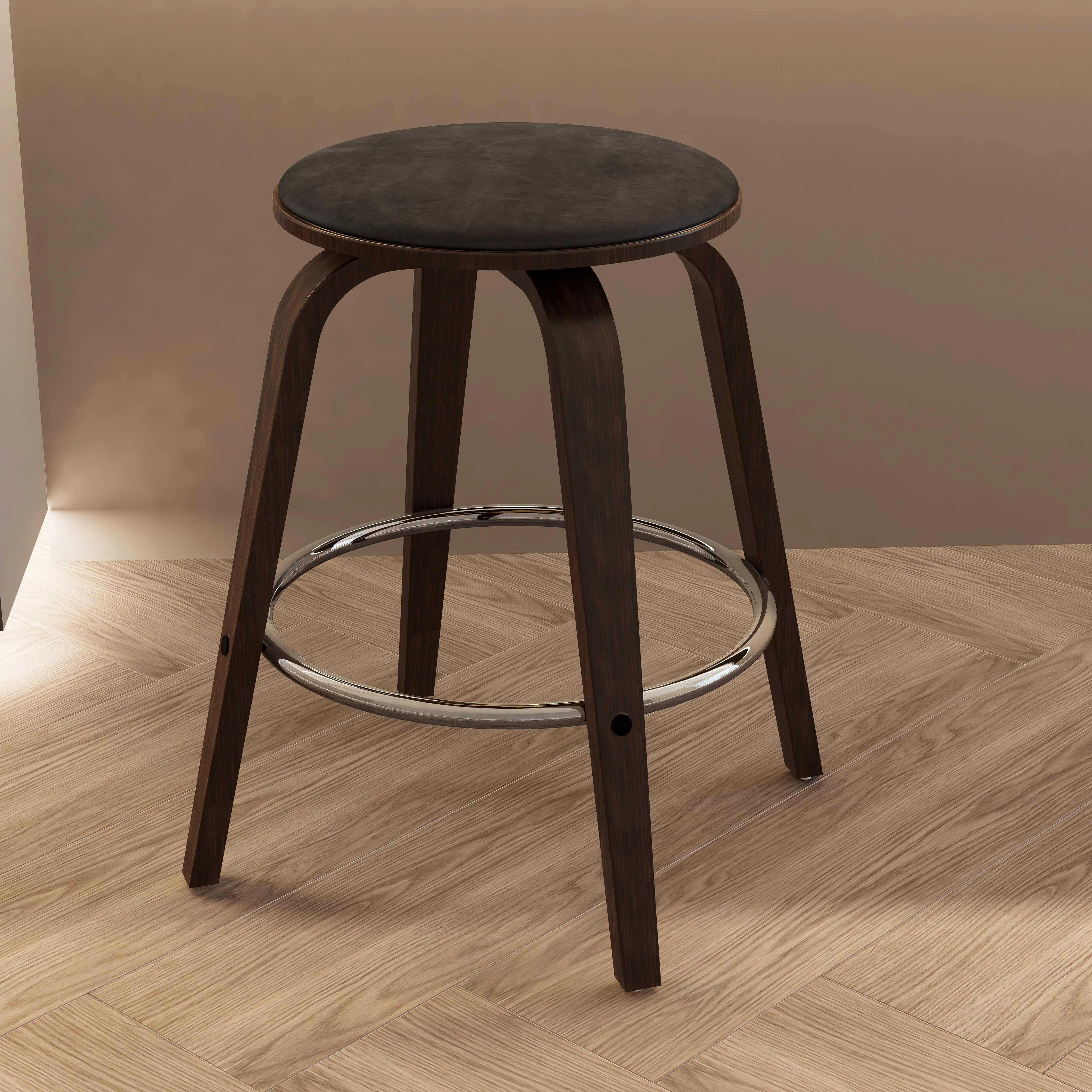 Wooden Counter Stool Pelya Collection Modern Style Walnut Glazed color in Brown