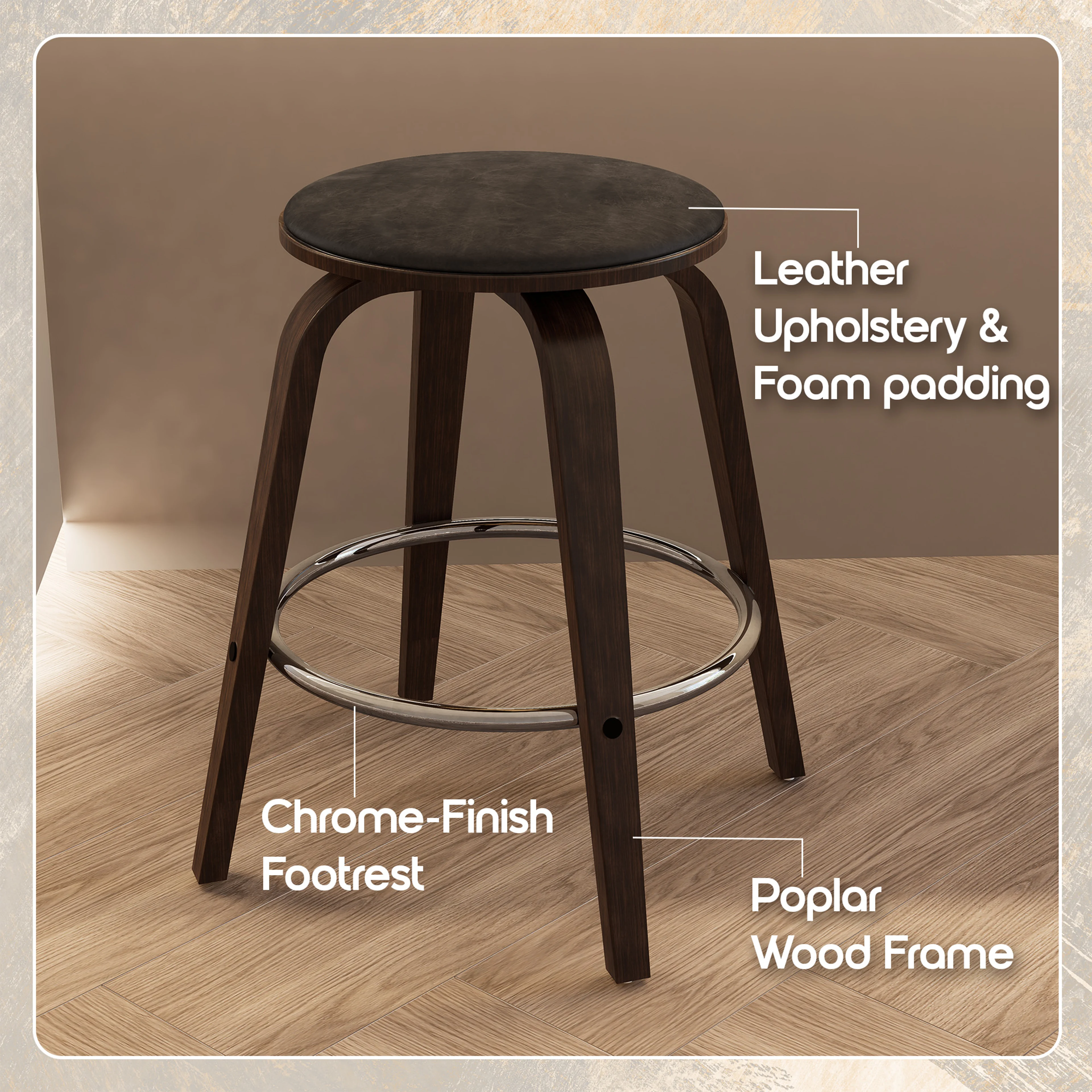Wooden Counter Stool Pelya Collection Modern Style Walnut Glazed color in Brown