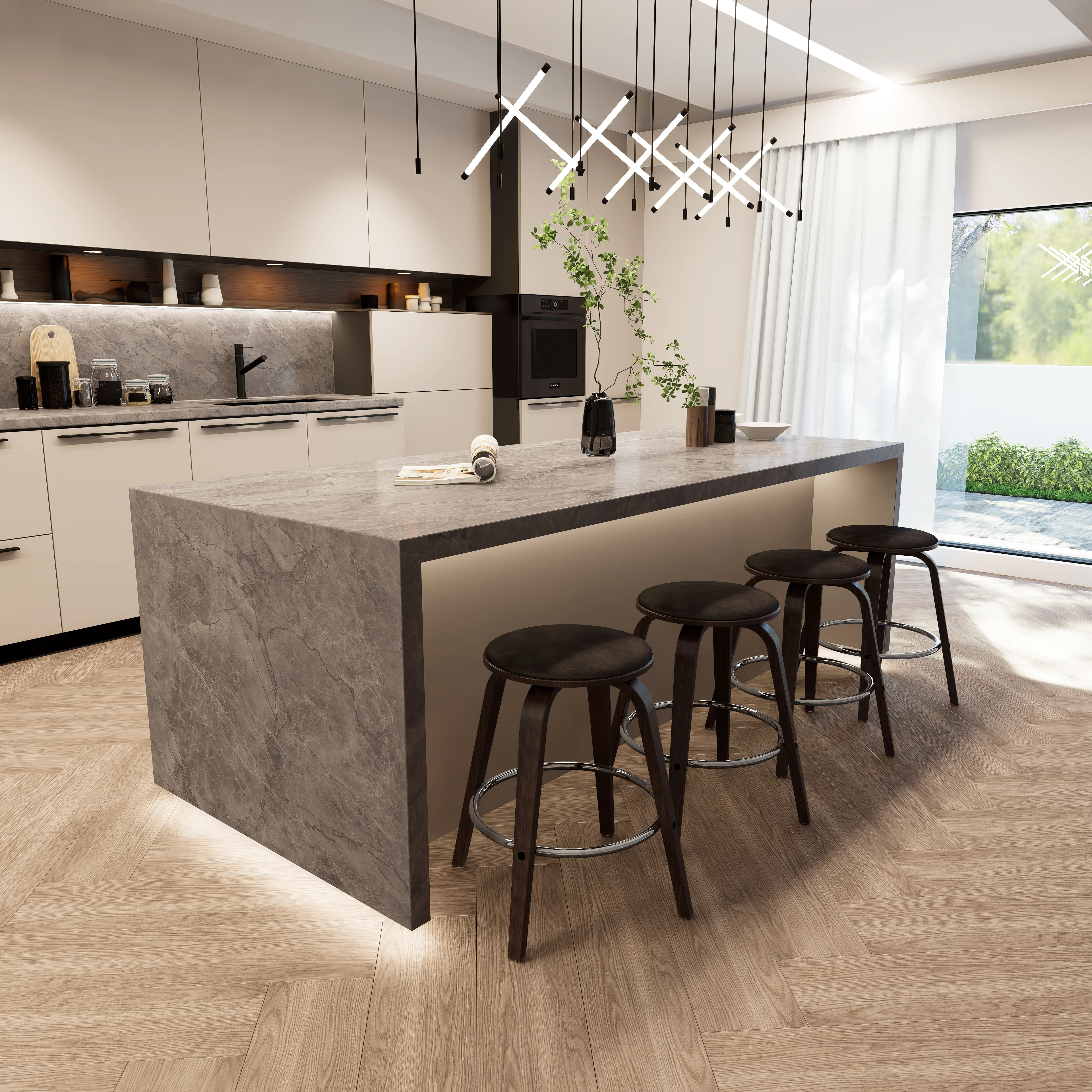 Wooden Counter Stool Pelya Collection Modern Style Walnut Glazed color in Brown