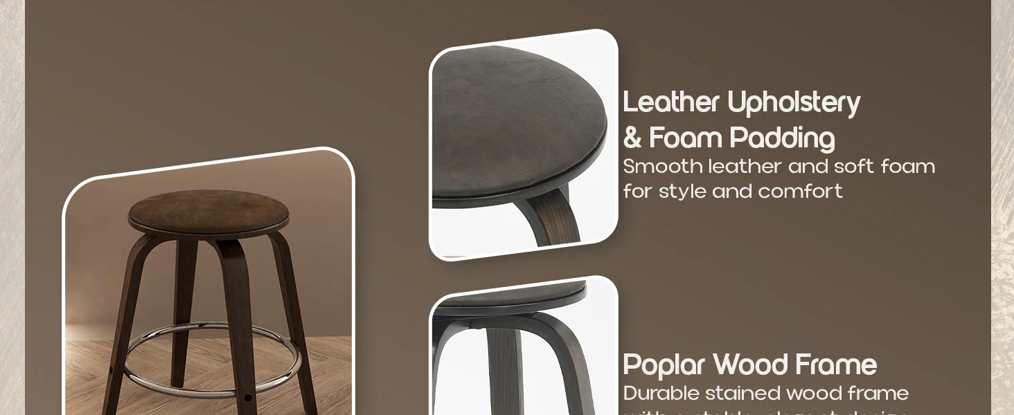 Wooden Counter Stool Pelya Collection Modern Style Walnut Glazed color in Brown