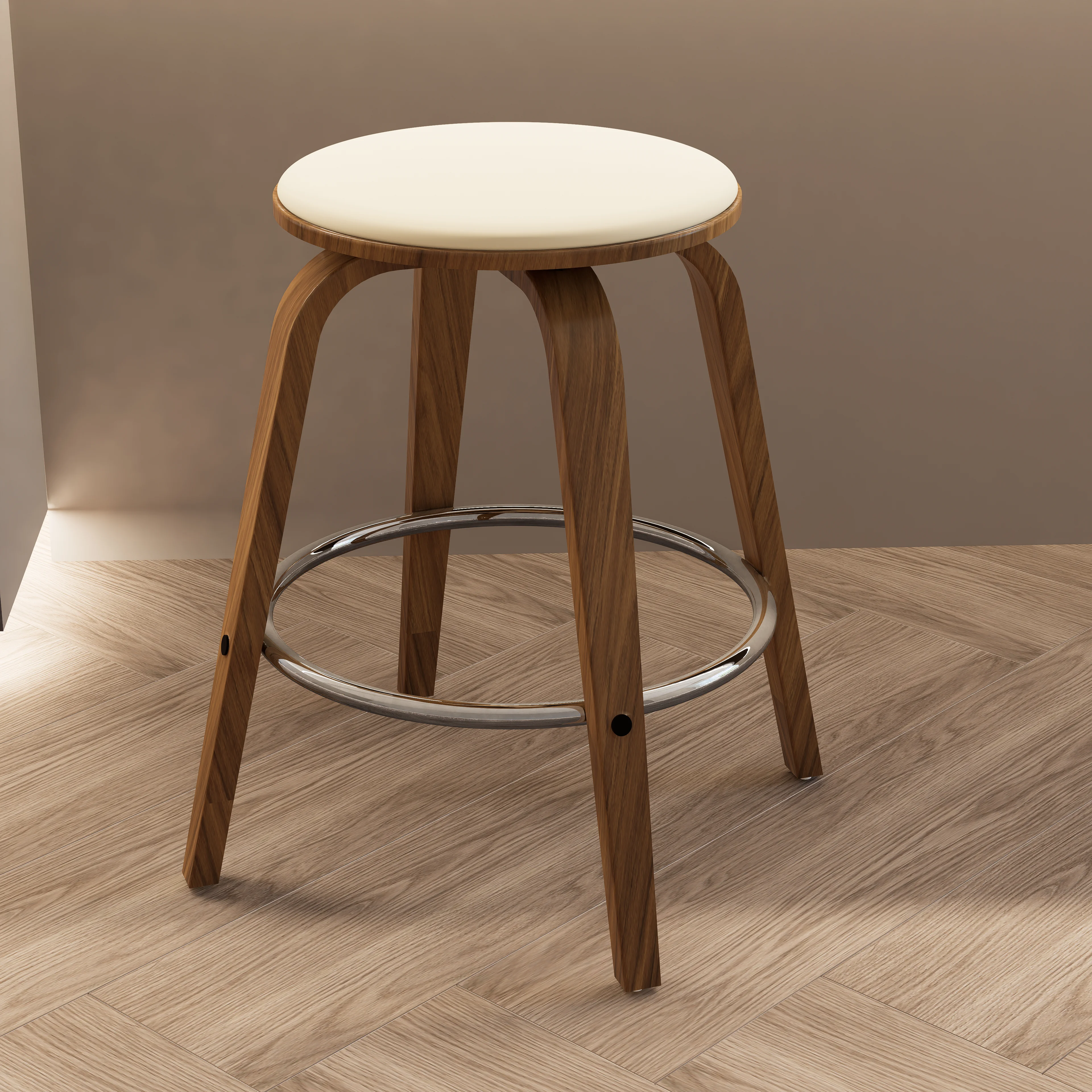Wooden Counter Stool Pelya Collection Modern Style Walnut color in Cream