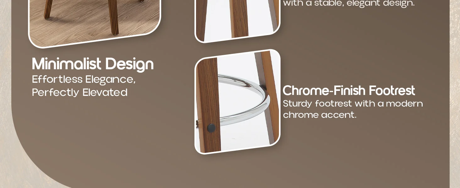 Wooden Counter Stool Pelya Collection Modern Style Walnut color in Cream