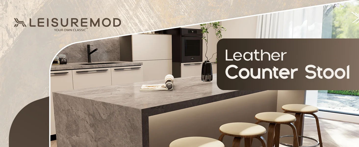 Wooden Counter Stool Pelya Collection Modern Style Walnut color in Cream