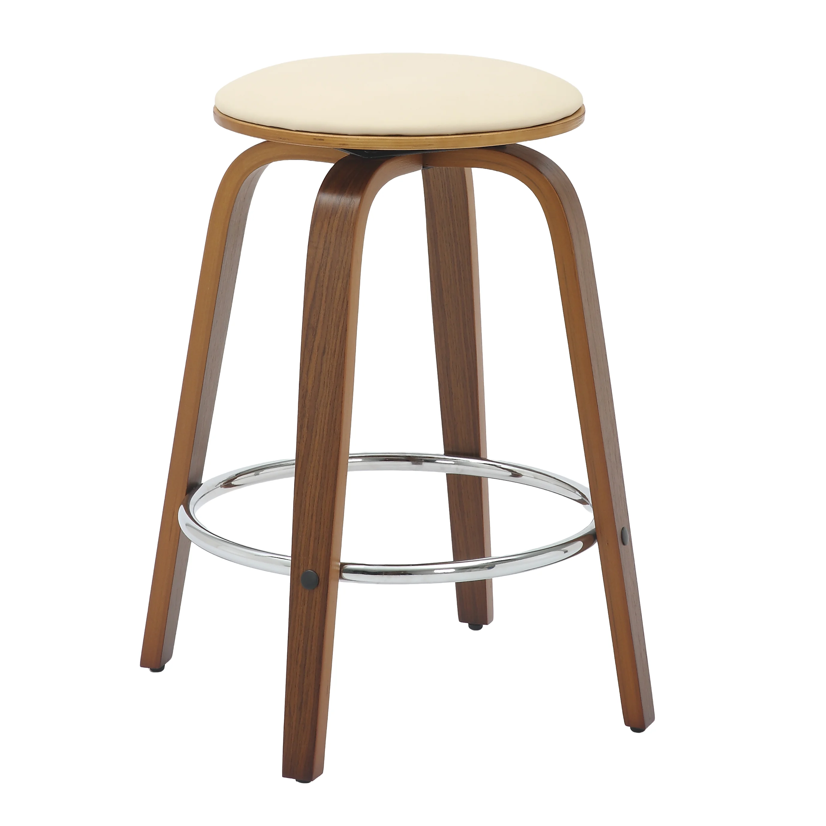 Wooden Counter Stool Pelya Collection Modern Style Walnut color in Cream