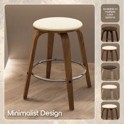 Wooden Counter Stool Pelya Collection Modern Style Walnut color in Cream