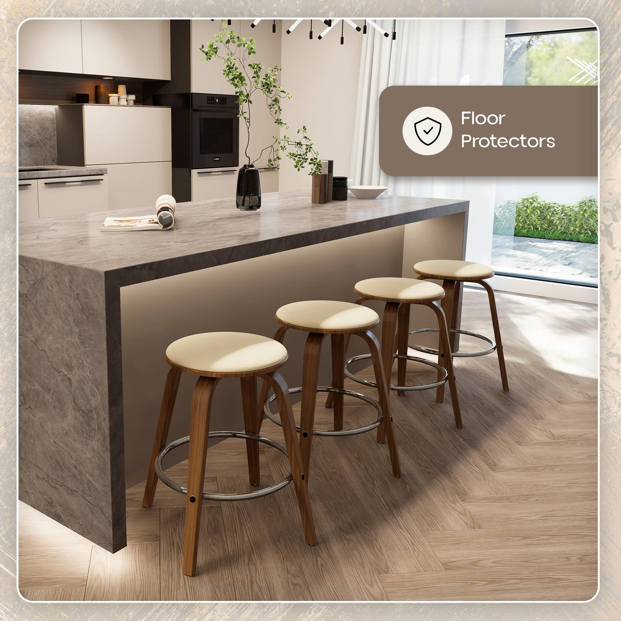 Wooden Counter Stool Pelya Collection Modern Style Walnut color in Light Taupe