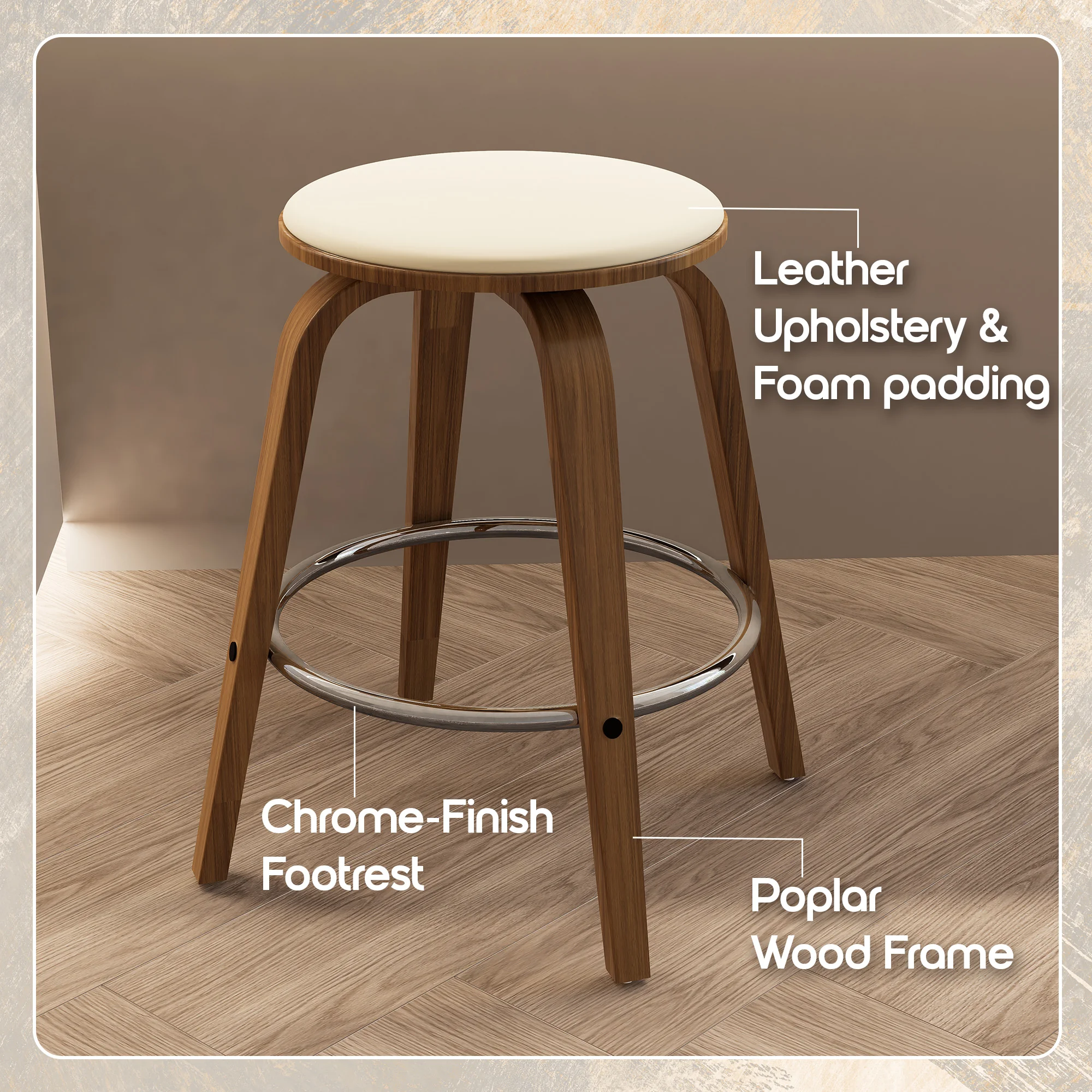 Wooden Counter Stool Pelya Collection Modern Style Walnut color in Light Taupe