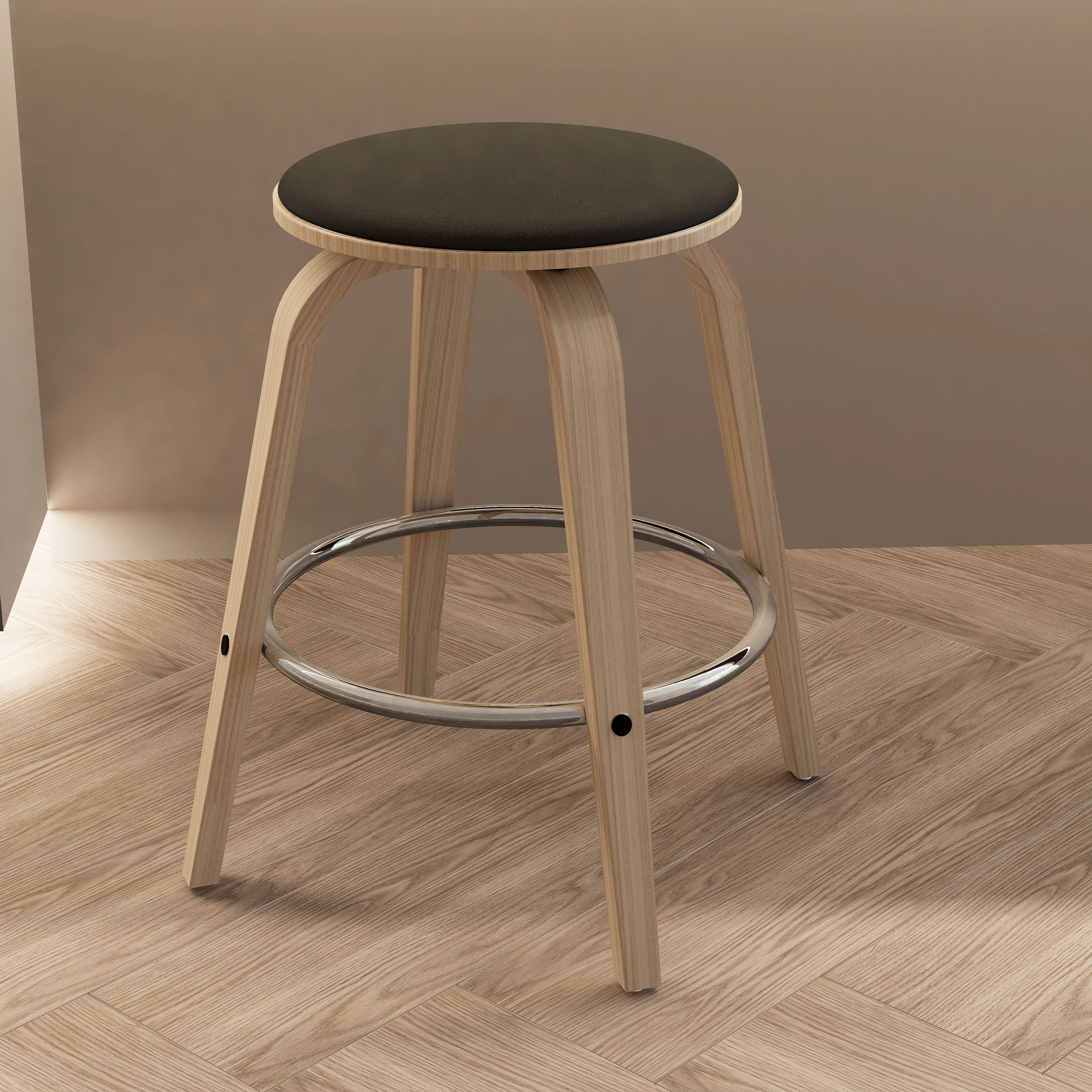 Wooden Counter Stool Pelya Collection Modern Style Washed Walnut color in Black