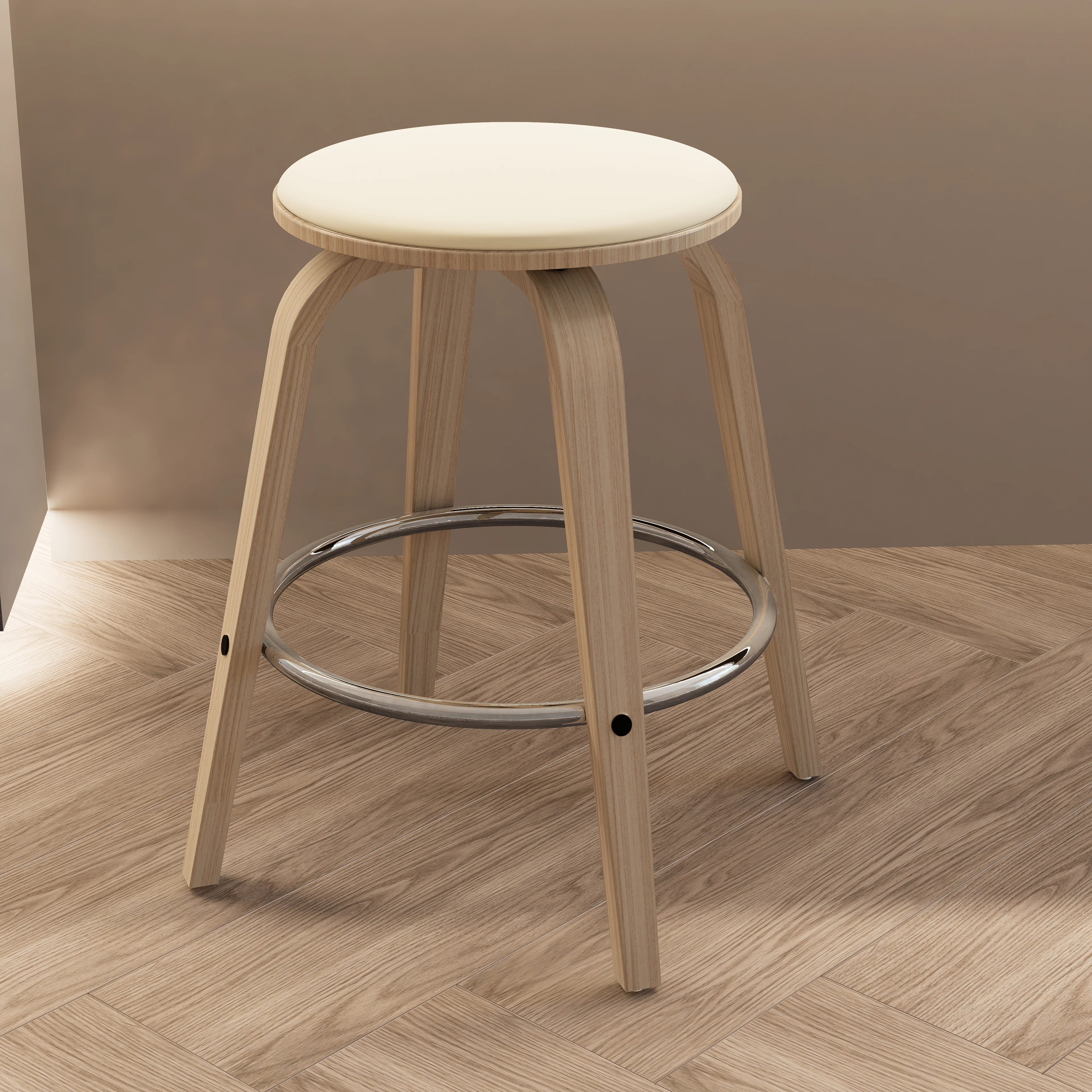 Wooden Counter Stool Pelya Collection Modern Style Washed Walnut color in Taupe