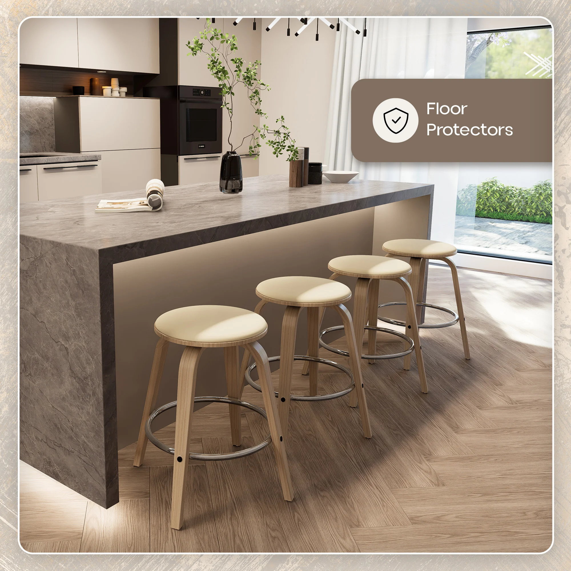 Wooden Counter Stool Pelya Collection Modern Style Washed Walnut color in Taupe