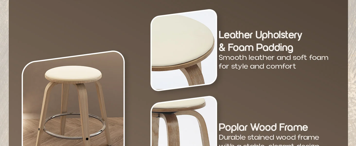 Wooden Counter Stool Pelya Collection Modern Style Washed Walnut color in Taupe