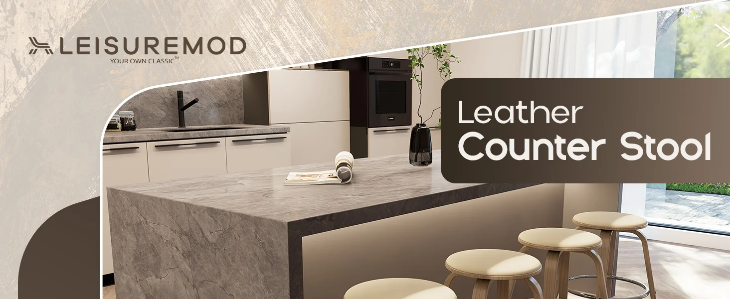 Wooden Counter Stool Pelya Collection Modern Style Washed Walnut color in Taupe