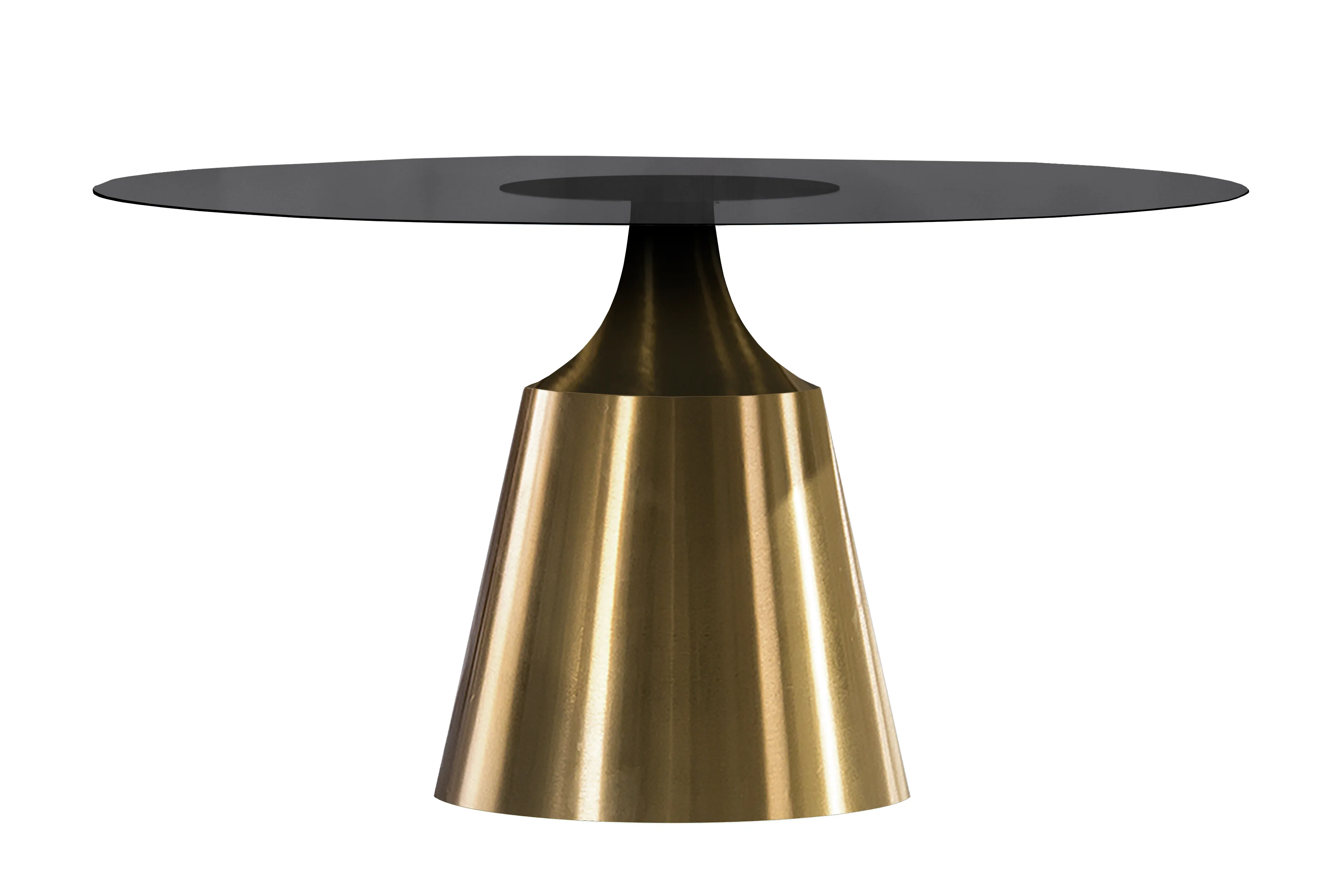 Prynn Series Round Dining Table Gold Base with 60 Round BLack Glass Top
